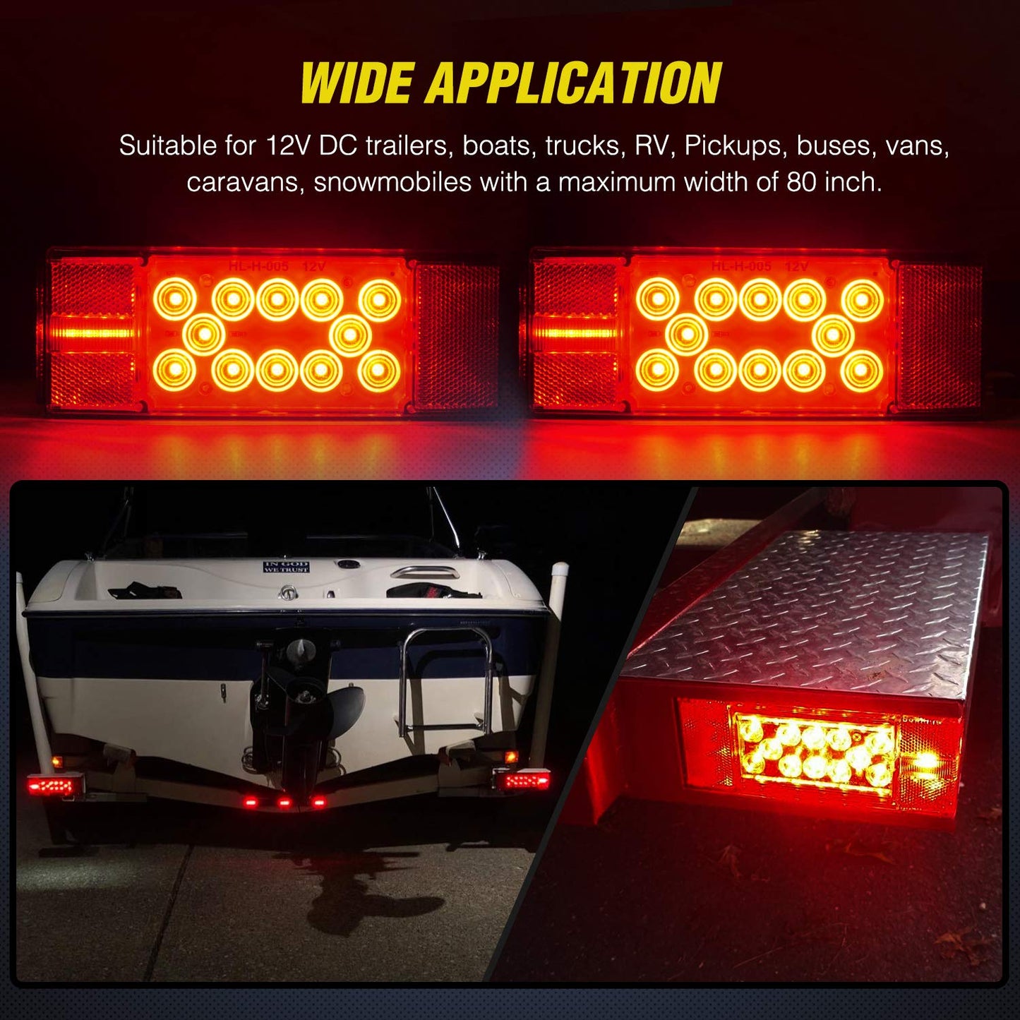 Nilight TL-20 2PCS Submersible Kit Low Profile Rectangular LED Stop Tail Turn Signal Side Marker Light on 12V RV Pickup Trucks Marine Boats Trailers
