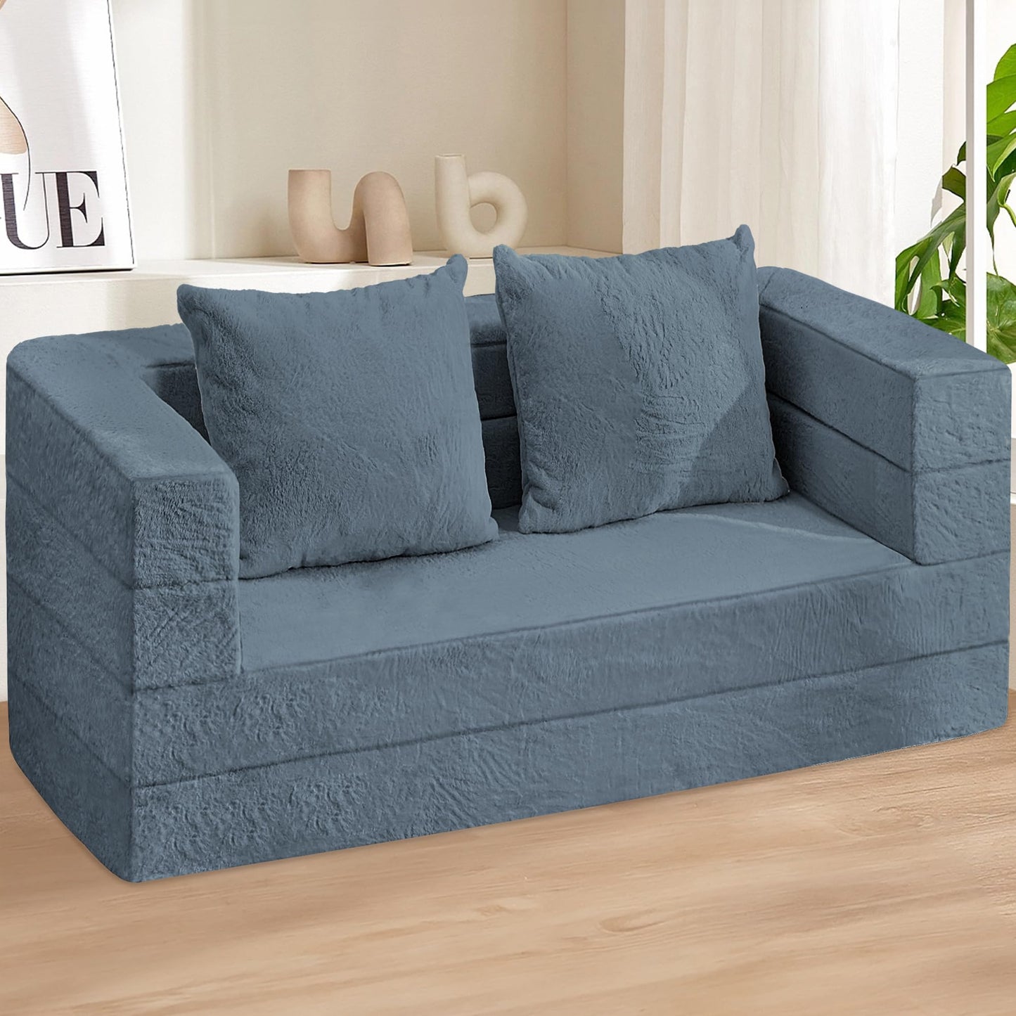 Cansunna Futon Sofa Bed with Pillow, 3-in-1 Sleeper Sofa Bed with Removable Cover, Convertible Floor Sofa Bed, No Assembly Boneless Couch for Living Room, Bedroom