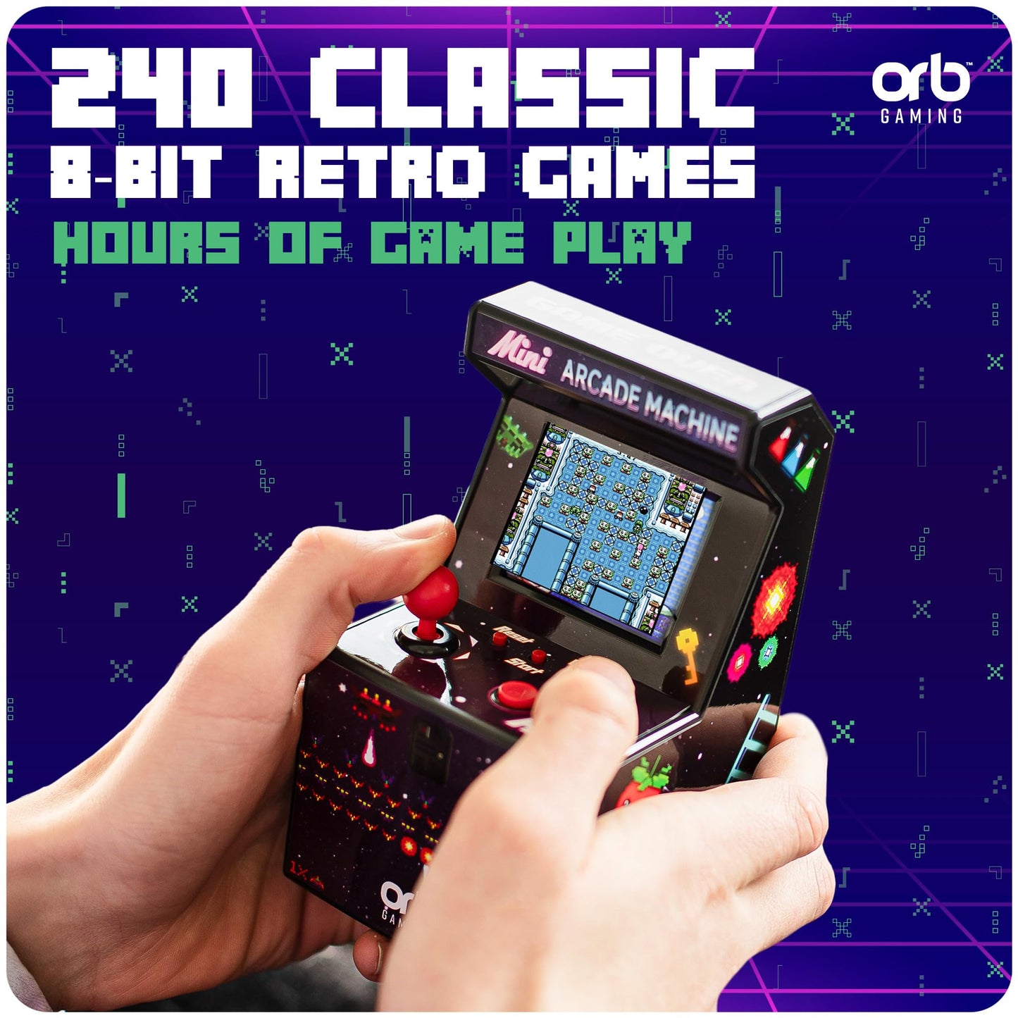 Mini Arcade Machine, 240 Built-in 8-Bit Games, 2.5โ Full Colour Screen, 8-Way Joystick, Handheld Retro Games Console โ Orb Gaming by ThumbsUp!