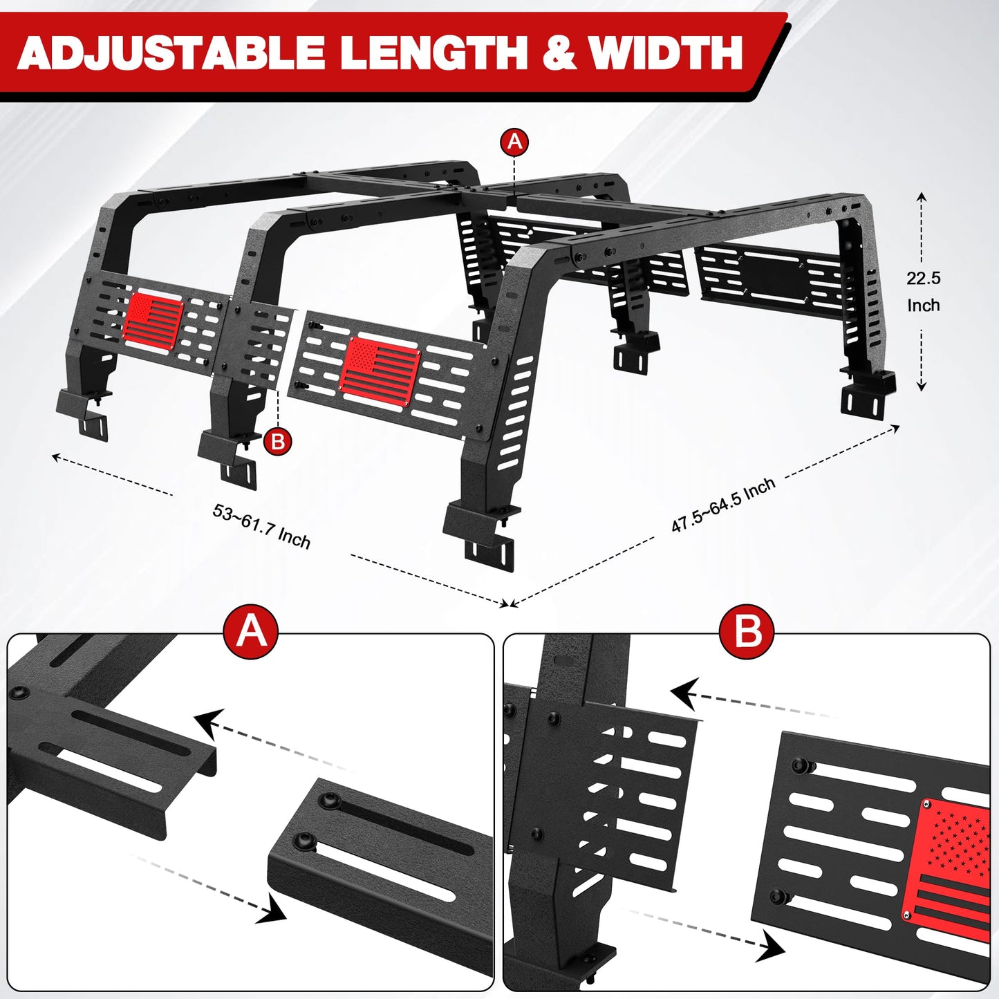 LONGSUN 22.5" High Truck Rack for Full-Size Trucks Without Bed Rails Overland Bed Rack for 2002-2025 Dodge Ram 1500, 2014-2025 Chevy Silverado 1500, 2007-2013 Tundra
