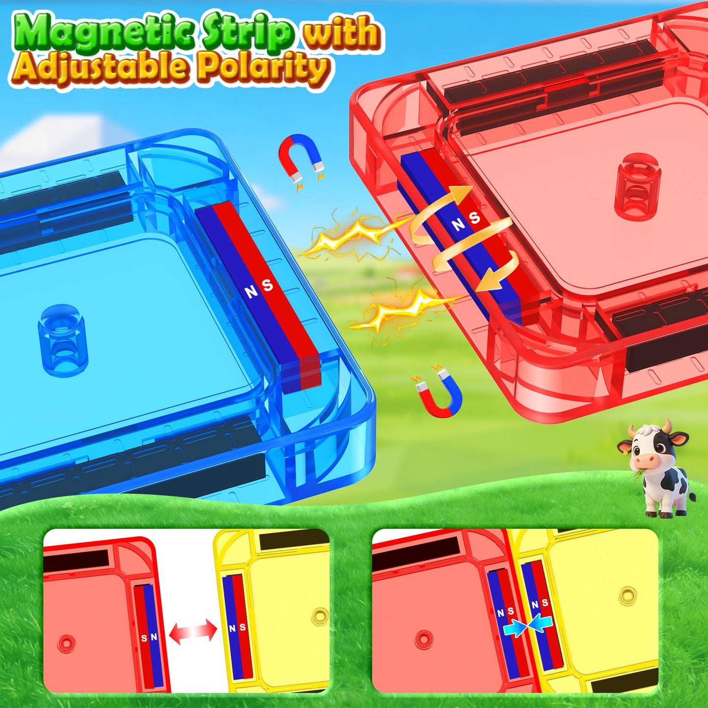 IGIVI Mini Magnetic Tiles Farm Travel Set, Magnet Building Blocks for Toddlers, STEM Travel Toys with Metal Storage Box, Preschool Classroom Must Haves, Christmas Birthdays Gifts for Kids Ages 3+