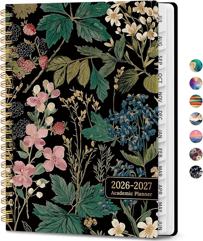Academic Planner 2026-2027, Weekly and Monthly Calendar Book, July 2026 â June 2027, Hardcover Planner with Tabs, Perfect for Teachers, Students, Women & Men, A4 (8.5" x 11") - Forest Botanica