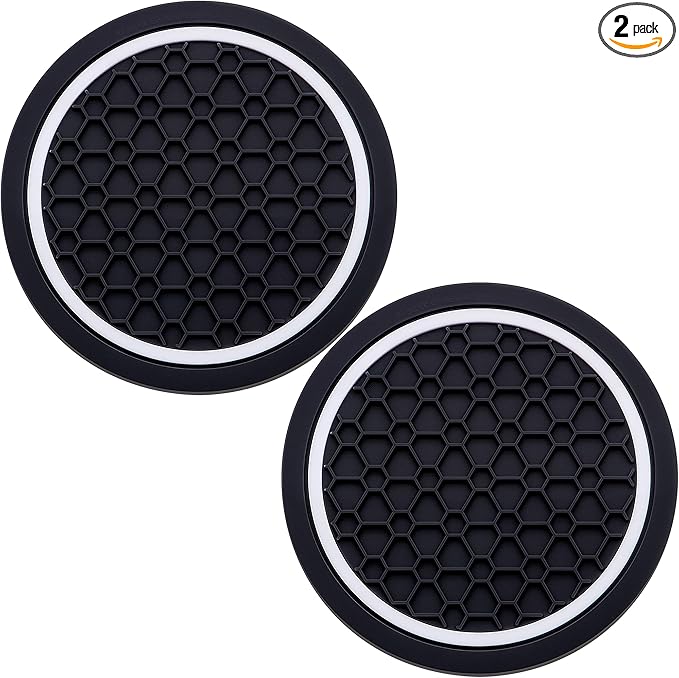 2-Piece Anti-Slip Car Cup Coaster Set â 2.75 Inch Auto Insert Drink Mats, Perfect for Coffee & Beverages â Stylish Interior Decor for Women & Girls (Black & White)
