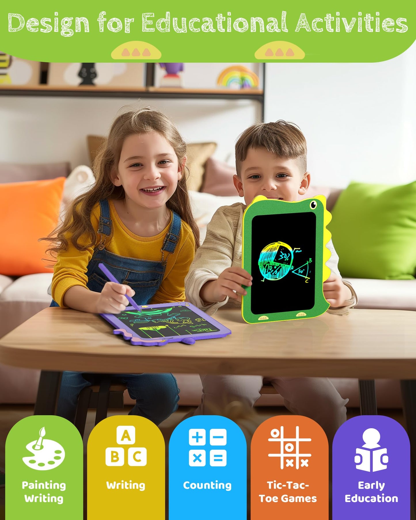 TEKFUN Toddler Boy Toys, 2 Pack LCD Writing Tablet for Kids, Doodle Board Dinosaur Toys, Travel Essentials for 3 4 5 6 Year Old Boys Girls, Easter Birthday Christmas Gift (8.5inch Green*2)