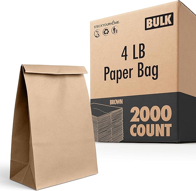 Stock Your Home 4 lb Brown Paper Lunch Bags (2000 Count) â Bulk Disposable Lunch Sacks, Small Size Blank Bags for Snacks, Sandwiches, Grocery Food, and Arts & Crafts
