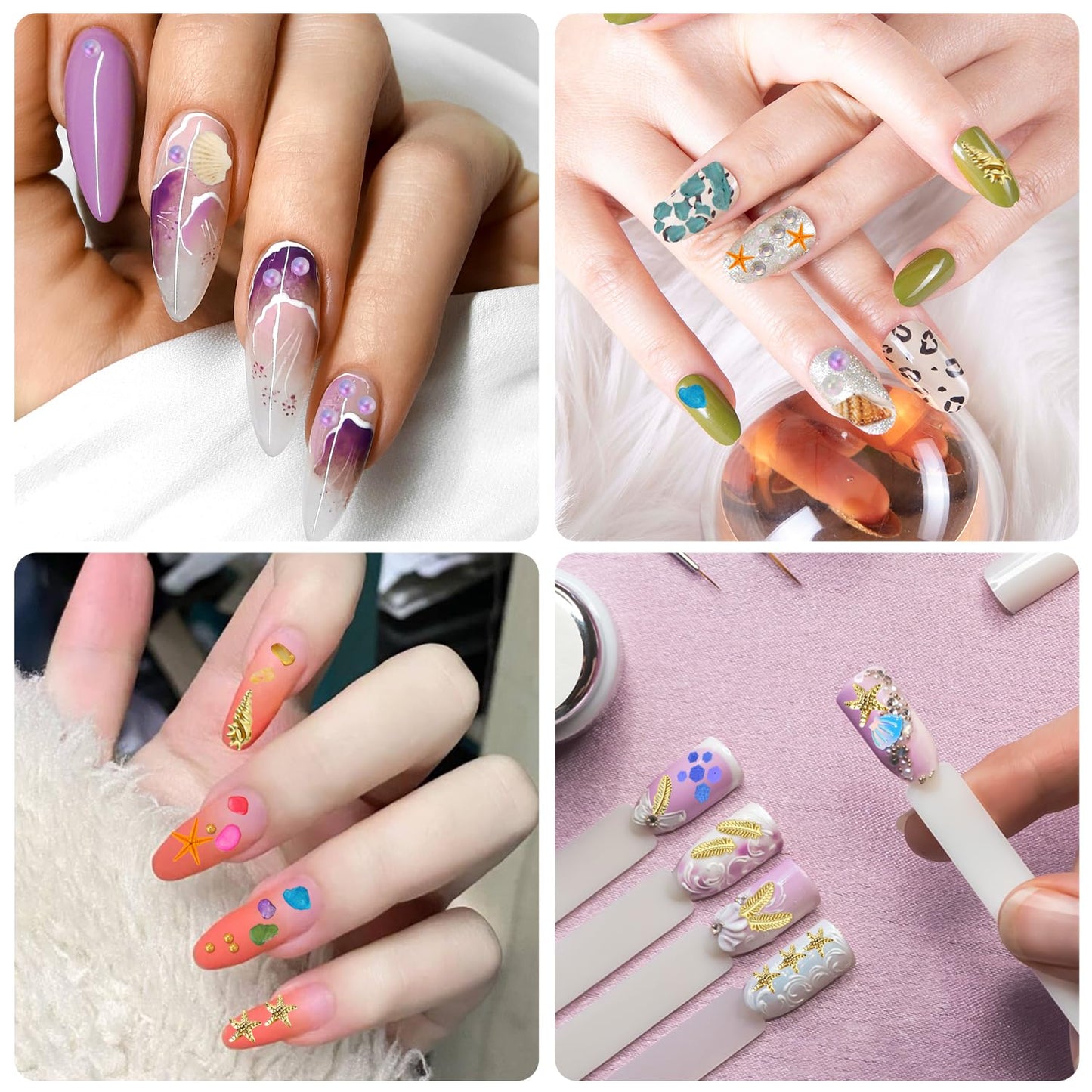 3 Boxes 3D Mixed Ocean Theme Nail Art Rhinestones Accessories Summer Beach Shell Starfish Conch Sea Series Sequin Nail Art Charms with Tweezers for DIY Nail Art Designs Manicure Decoration