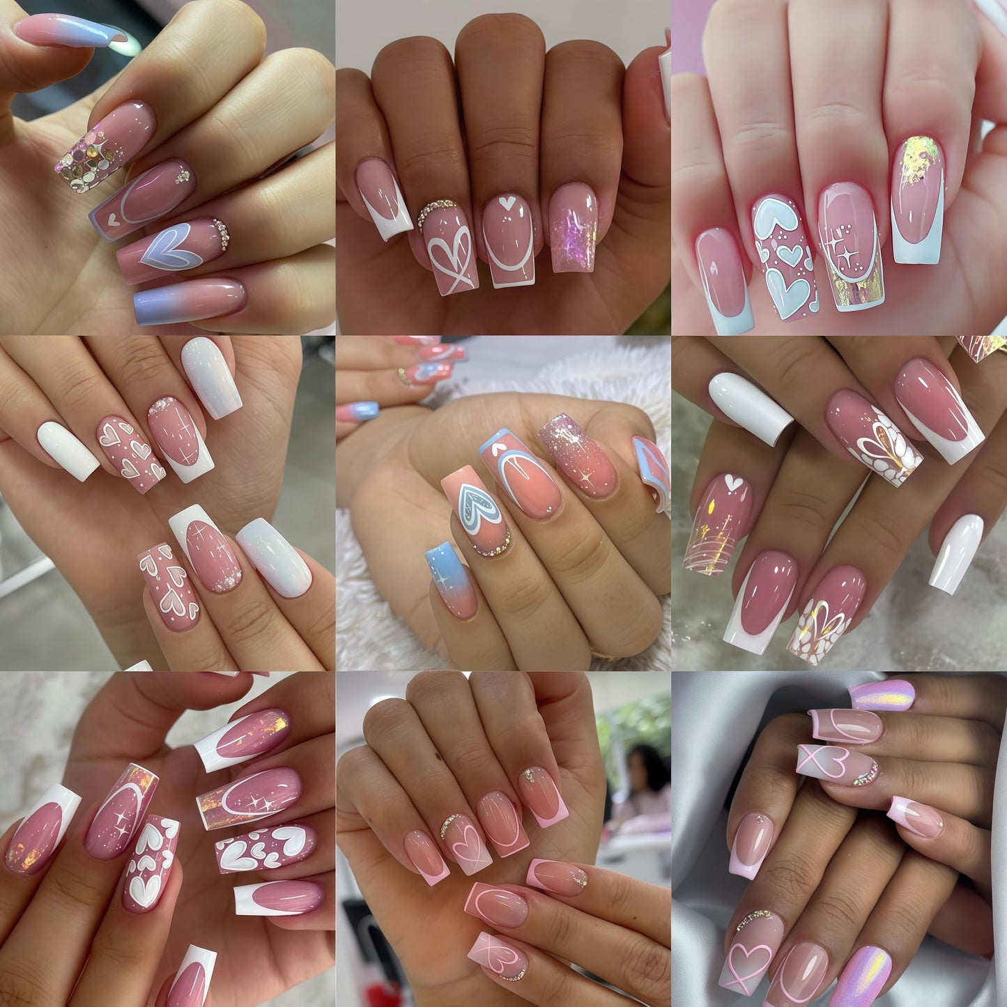 9 Sheets Valentines Day Nail Art Sticker Set 3D Self Adhesive Hearts Nail Decals Hollow Peach Heart Shaped Nail Design French Love Hearts Nail Supplies Valentine Sticker Charms Manicure Decoration
