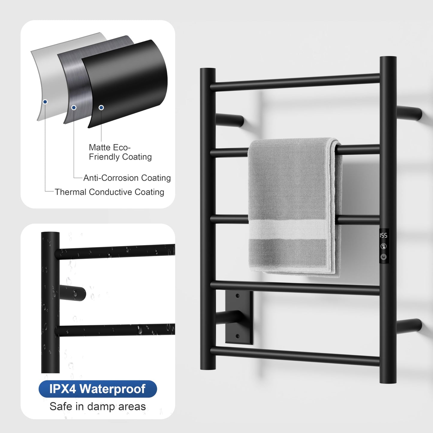 Statappy Heated Towel Racks, Towel Warmer Rack for Bathroom, Wall Mounted Electric Towel with Built-in 24hr Timer, Towel Rack Plug-in/Hardwired, Matte Black