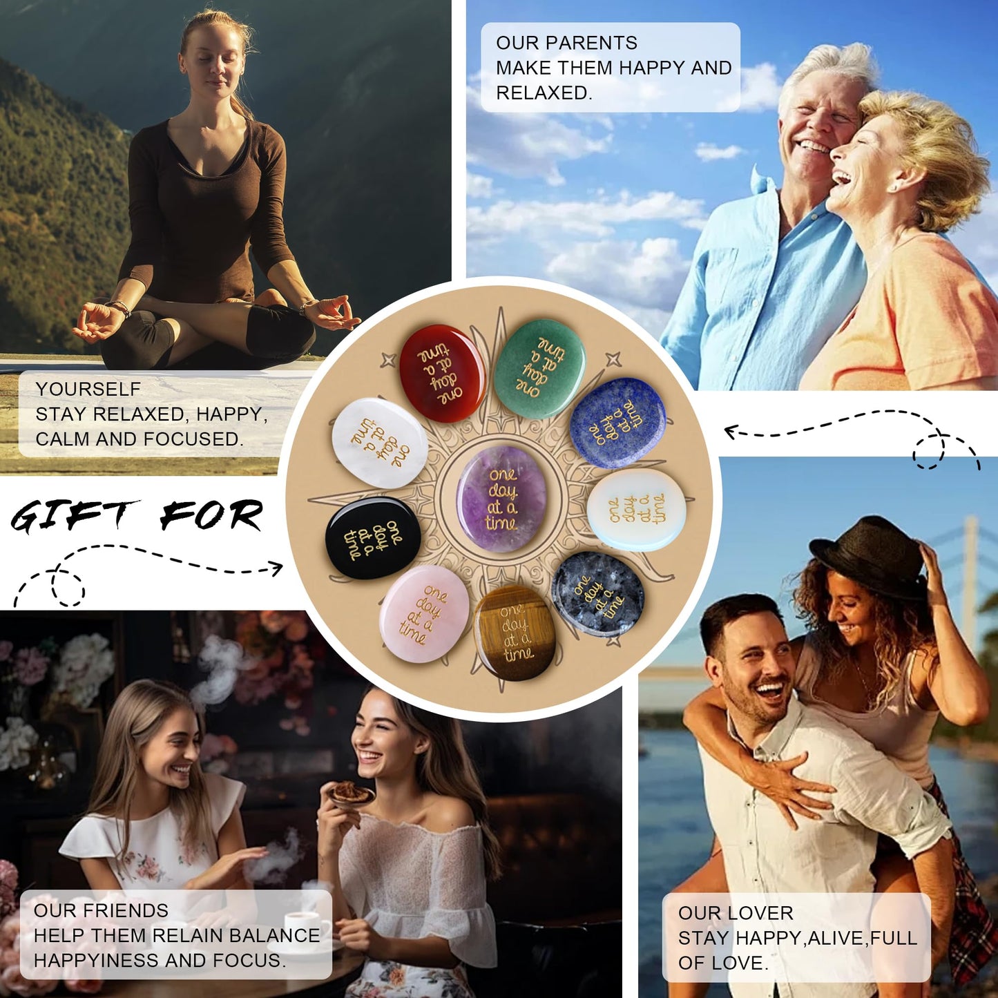 QINJIEJIE One Day at A Time Opal Worry Stone Healing Crystal Thumb Stones Thinking of You Gifts for Anxiety Relief Items You Got This Inspirational for Friend Encouragement Gift for Women Men