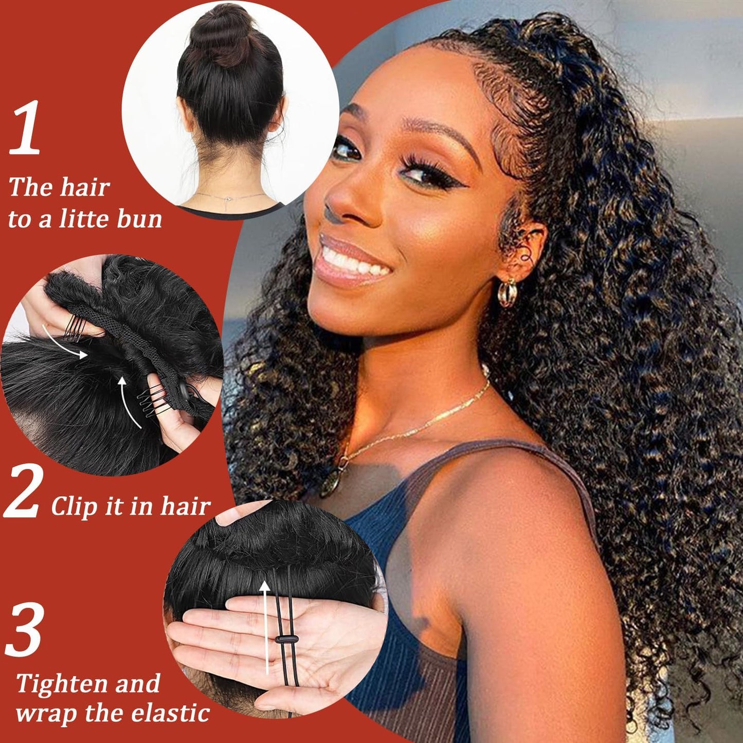 SAKALAKA Ponytail Extension Drawstring Human Hair Clip in Pony Tail Hair Extensions for Black Women Curly Wave Thick Hair Natural Looking Hair Pieces Kinky Curly Human Hair Ponytail(16Inch)