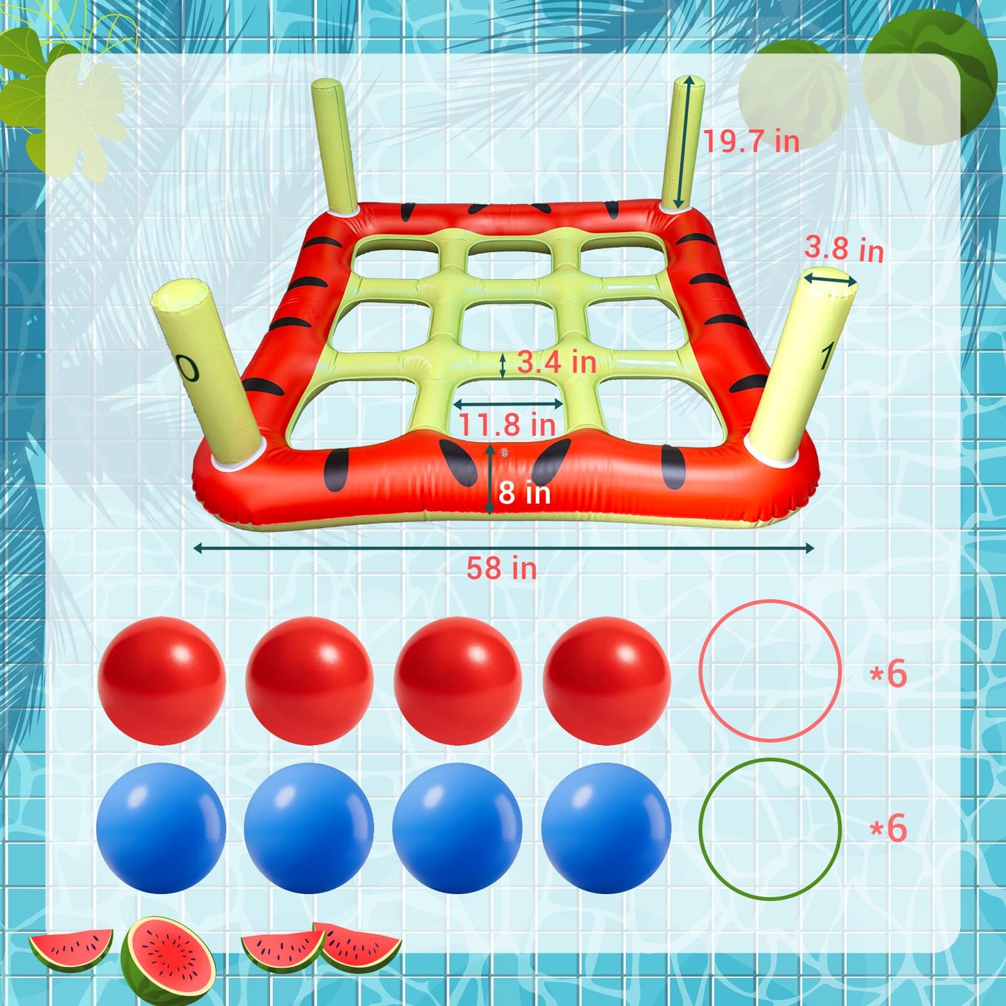 JHMFDDSB Pool Toys Games Set, 2 in 1 Giant Inflatable Pool Tic Tac Toe Game & Ring Toss with Combined Inflation & Water Filling Valve for Adults Kids Family, Shallow Water Beach Yard Activities
