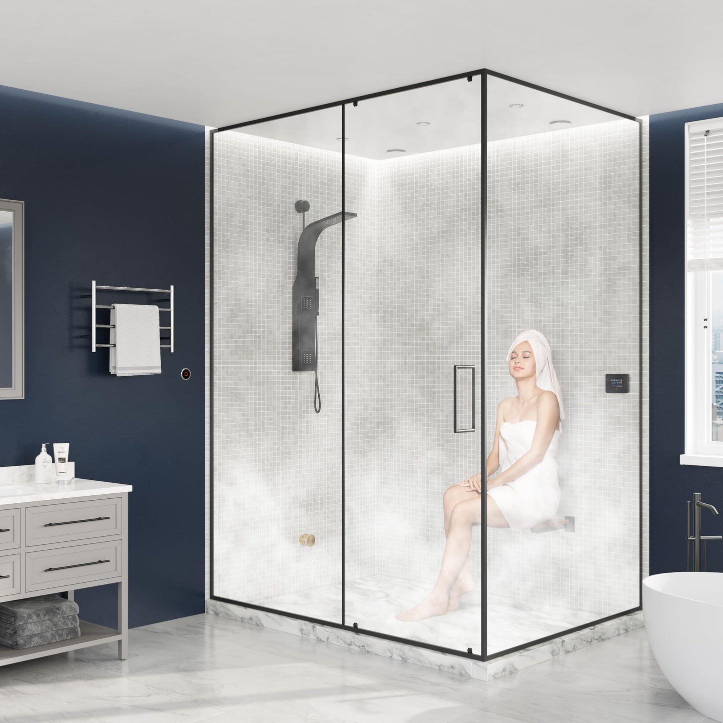 SaunaSpa Builders Series 6kW Steam Bath Generator with Quickstart Continuous Steam, Black Digital Touch Pad, Built-in Auto-Drain, and Aroma Steamhead in Matte Black