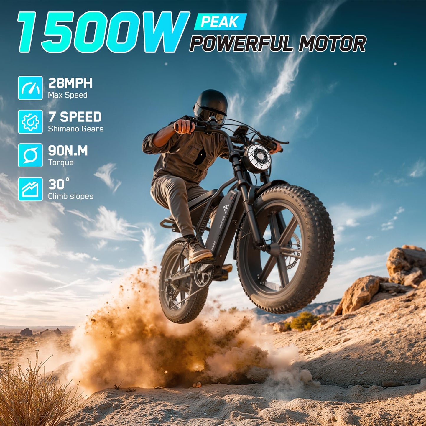 TST Electric Bike for Adults, 1500W Peak Brushless Motor 28 MPH 100 Miles Fat Tire E Bike with 48V 15Ah Removable Battery 20" Electric Bike Hydraulic Suspension and Rear Seat UL 2849 Certified