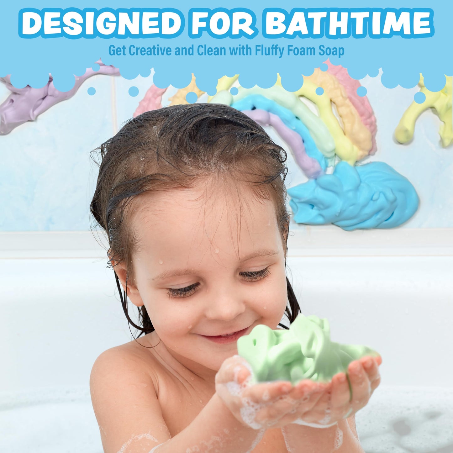 Tub Works® Fluffy Foam Soap, Variety 6 Pack | Shape, Mold & Create Bath Art with Soft Bath Foam for Kids | Gentle, Cleansing Kids Bath Soap | Easy-to-Use Spray Nozzles | Fruity, Fun Bath Colors