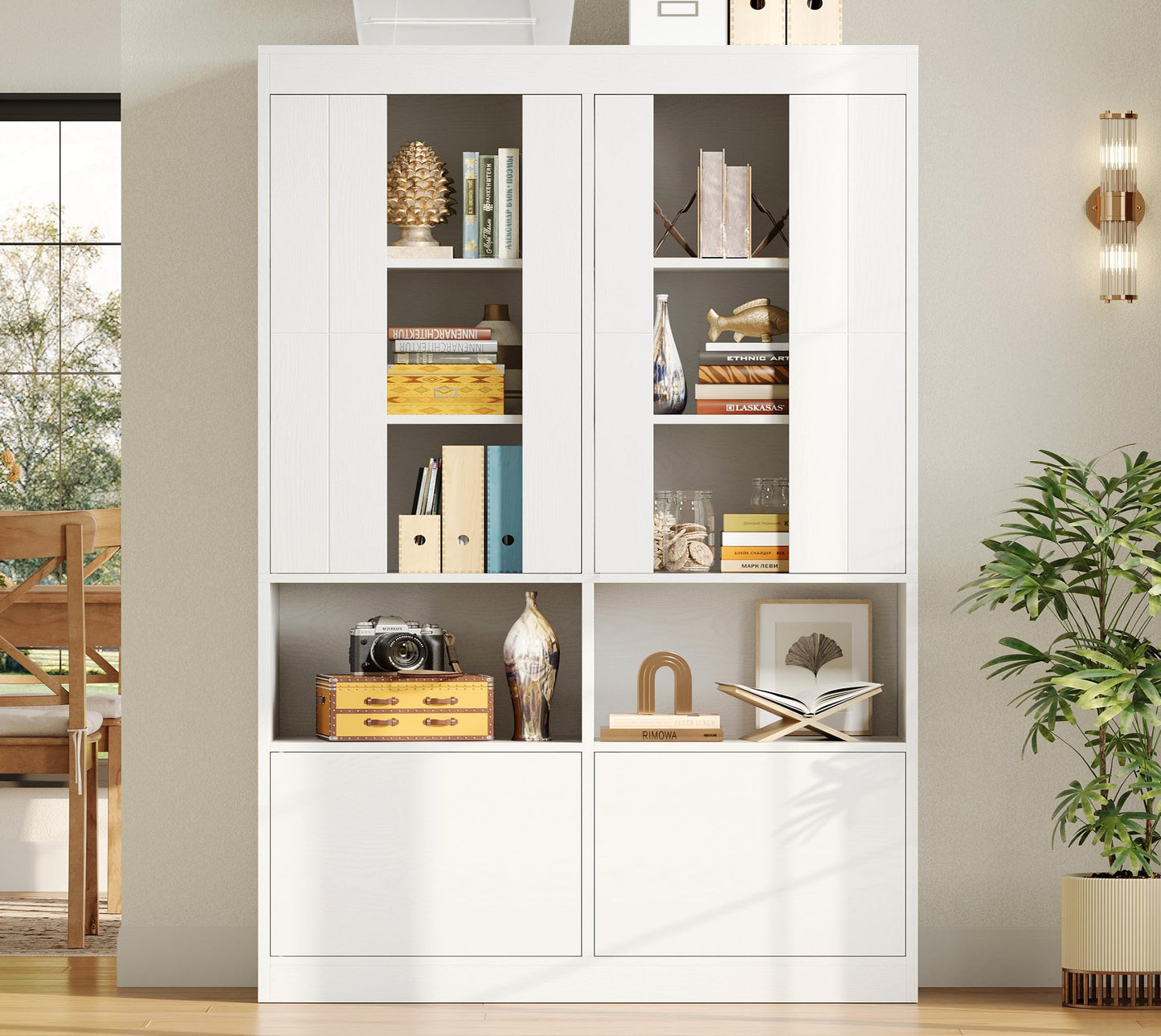 IRONCK Bookshelf with Doors, Bookshelves and Bookcases, 43.3 Inch Wide Bookshelf with Storage, Large Book Shelf with Acrylic Doors for Living Room, Home Office