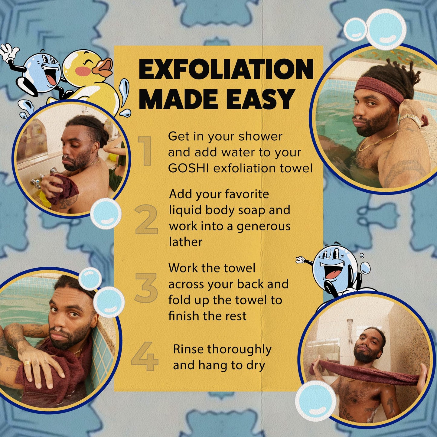 GOSHI Exfoliating Shower Towel - Rip-Resistant Exfoliating Washcloth for All Skin Types - Brick Red - Made in Japan