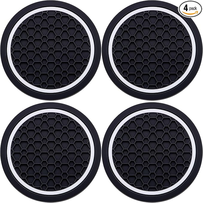4-Piece Anti-Slip Car Cup Coaster Set â 2.75 Inch Auto Insert Drink Mats, Perfect for Coffee & Beverages â Stylish Interior Decor for Women & Girls (Black & White)