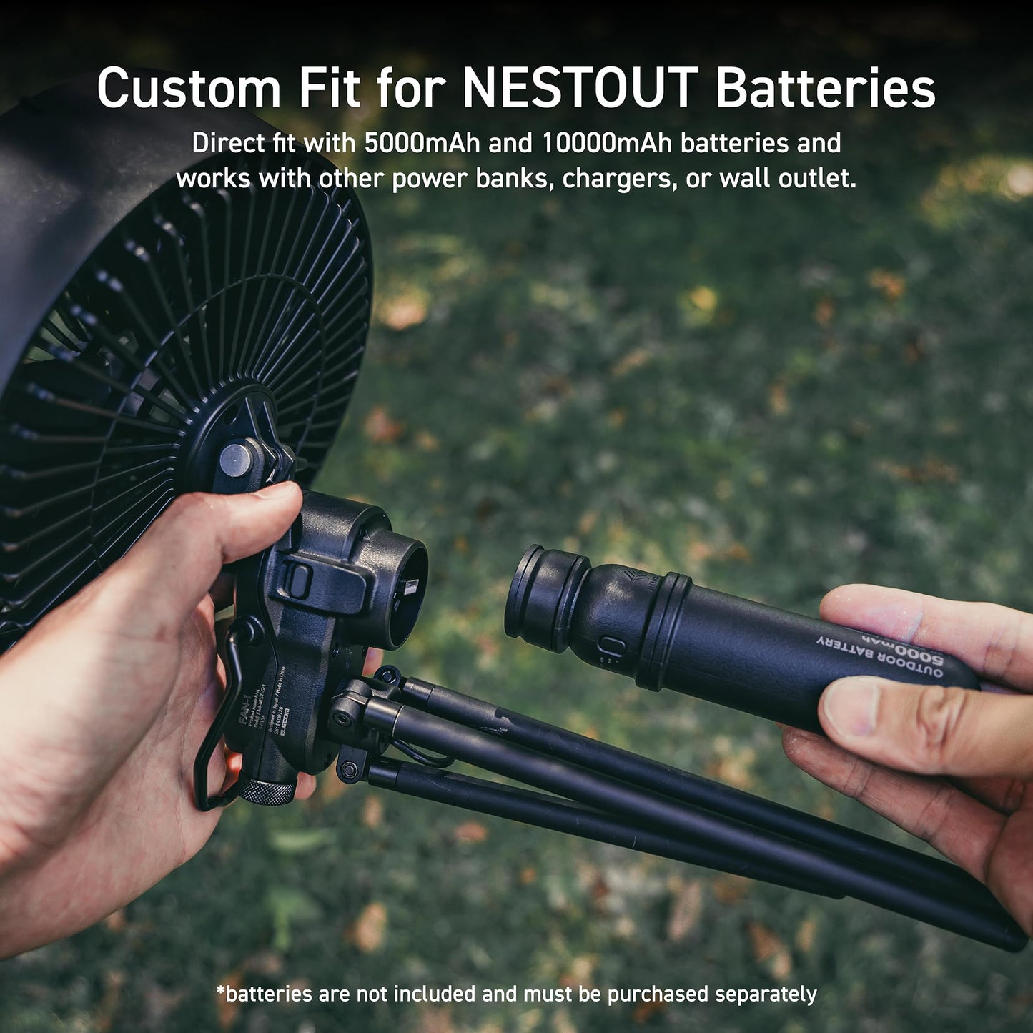 NESTOUT Outdoor Camping Fan with Tripod, 4 Speed Settings & Breeze Mode, 3 Angle Oscillation, 90° Adjustable Tilt, Timer (30/60/90 mins), USB C Compatible, Portable Tent Fan (Black Full Kit)