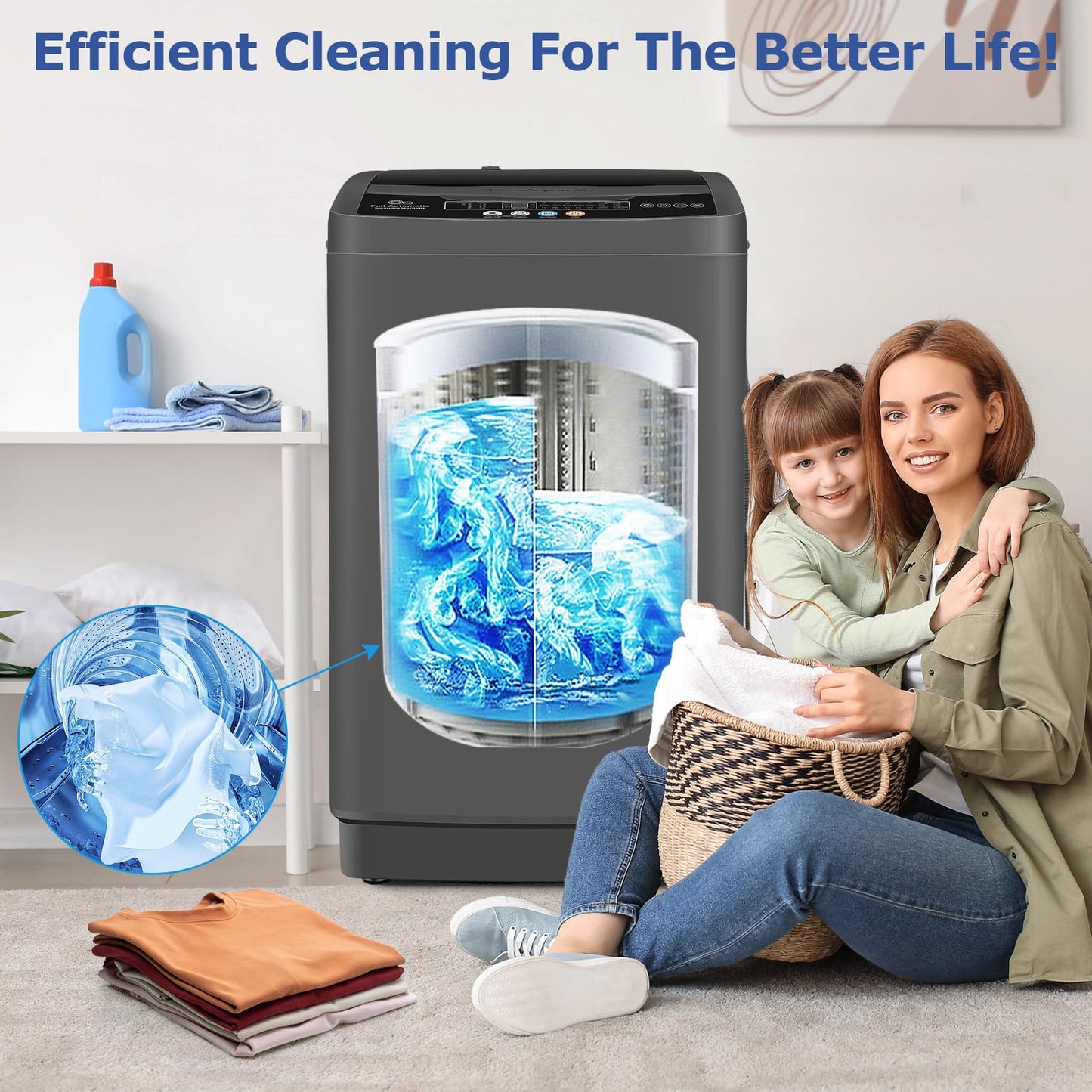 Nictemaw Portable Washing Machine 20Lbs Portable Washer Machine with Drain Pump, 2.8 Cu.ft Compact Washer with 10 Programs 8 Water Levels Small Washing Machine for Apartment, Home, Dorms, Rv