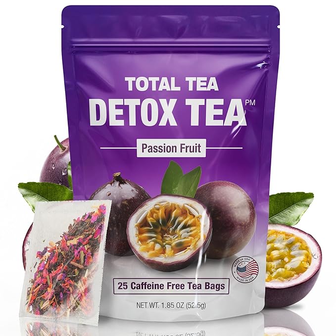 Total Tea SIimming Detox Tea Caffeine Free - 25 Day Detox - Herbal Tea with Chamomile, Hibiscus Tea & Ginger Root for Colon Cleanse â Natural Passion Fruit Tea