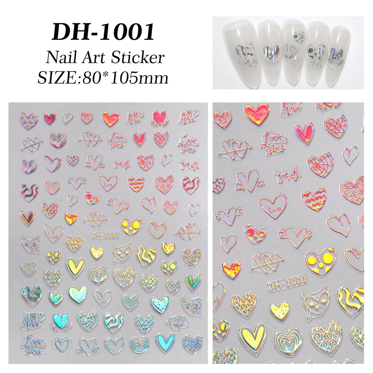 7 Sheets Heart Nail Stickers for Nail Art Valentine’s Day Nail Decals 5D Self-Adhesive Coloful Heart Nail Design Valentines Day Nails Supplies for Women Girls DIY Nail Art Decor