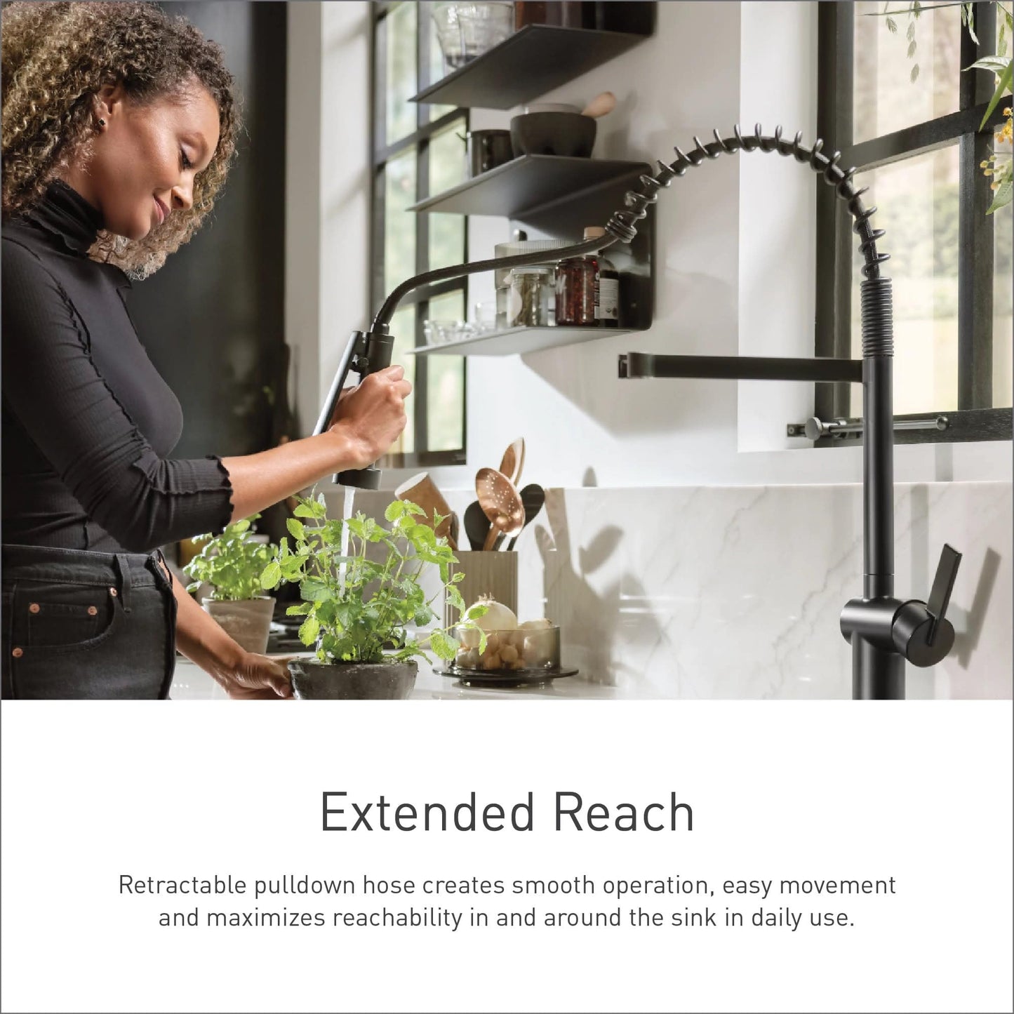 Moen Align Brushed Gold One Handle Spring Pulldown Kitchen Faucet, Farmhouse Style High-Arc Kitchen Sink Faucet with Power Boost for a Faster Clean, 5923BG
