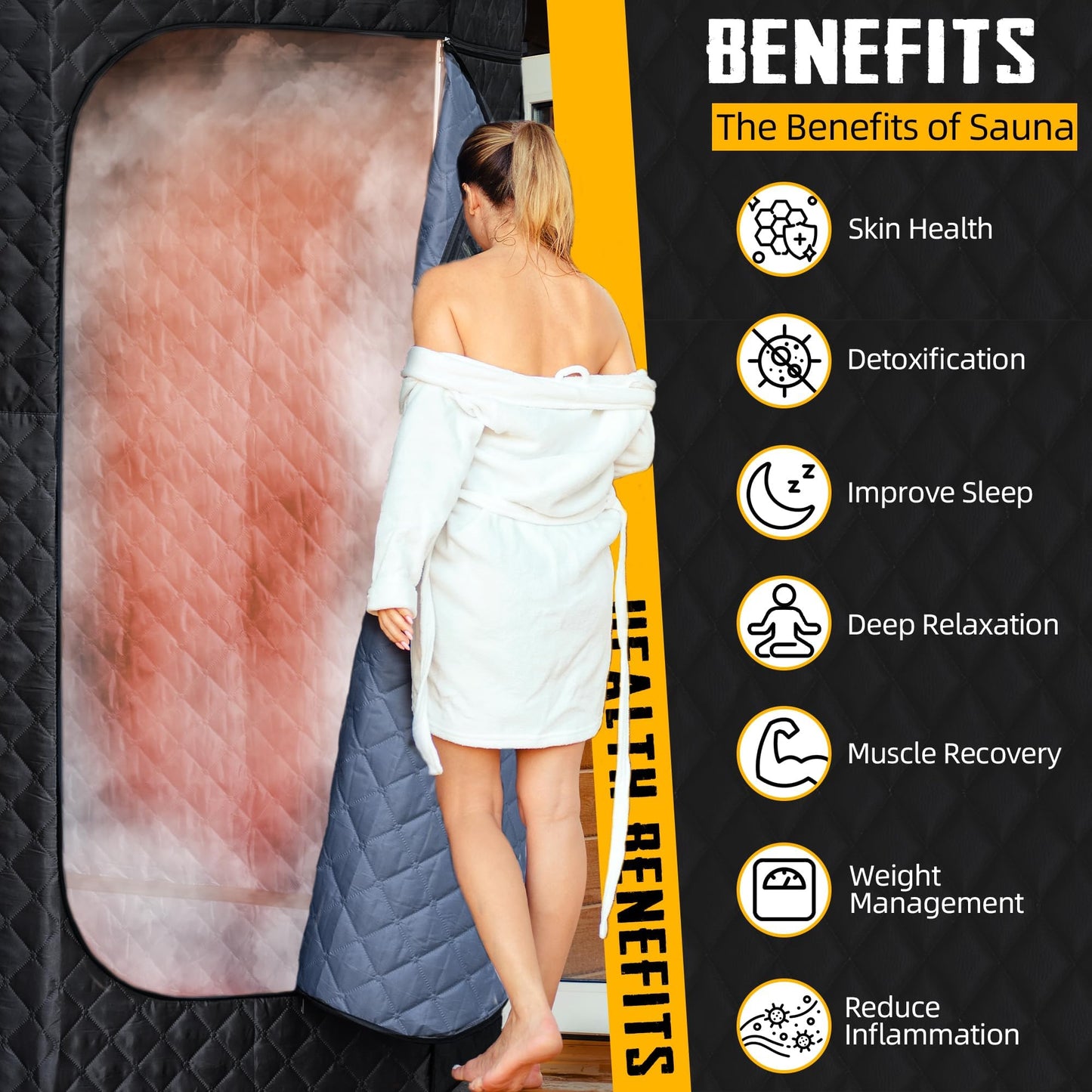 ouluu XL Portable Sauna Box, 4L Steamer Portable Steam Sauna for Home, Personal Sauna with Big Sauna Chair, Remote Control, Black, 1400W