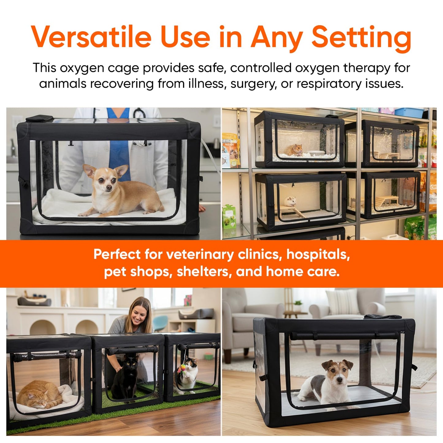 Oxygen Therapy Cage for Pets – Veterinary Oxygen & Nebulizer Chamber for Dogs, Cats, Puppies, Sheep – Portable Oxygen Concentrator with Tubing Kit, Soft Mat, Venturi Adapters, Nebulizer, T-Fitting