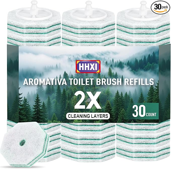 30Ct Aromative Toilet Brush Refills, Toilet Bowl Cleaner Refills, Double-Layer Cleaning Pads Added, Compatible with Most Toilet Brushesï¼Rainforest Scentï¼Patentedï¼
