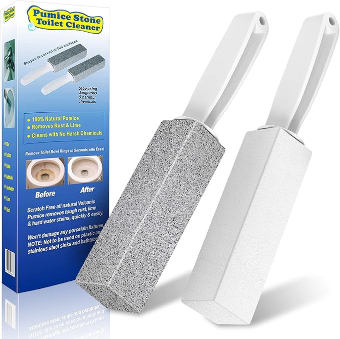 Laiyeoy Toilet Bowl Cleaner Pumice Stone -Hard Water Stain Remover with Ergonomic Handle, Powerfully Removes Toilet Bowl Ringsï¼Rust &Limeï¼Ideal for Toilet Brush/BBQ Grills/Sink/Pool/Bathroomã2Packã
