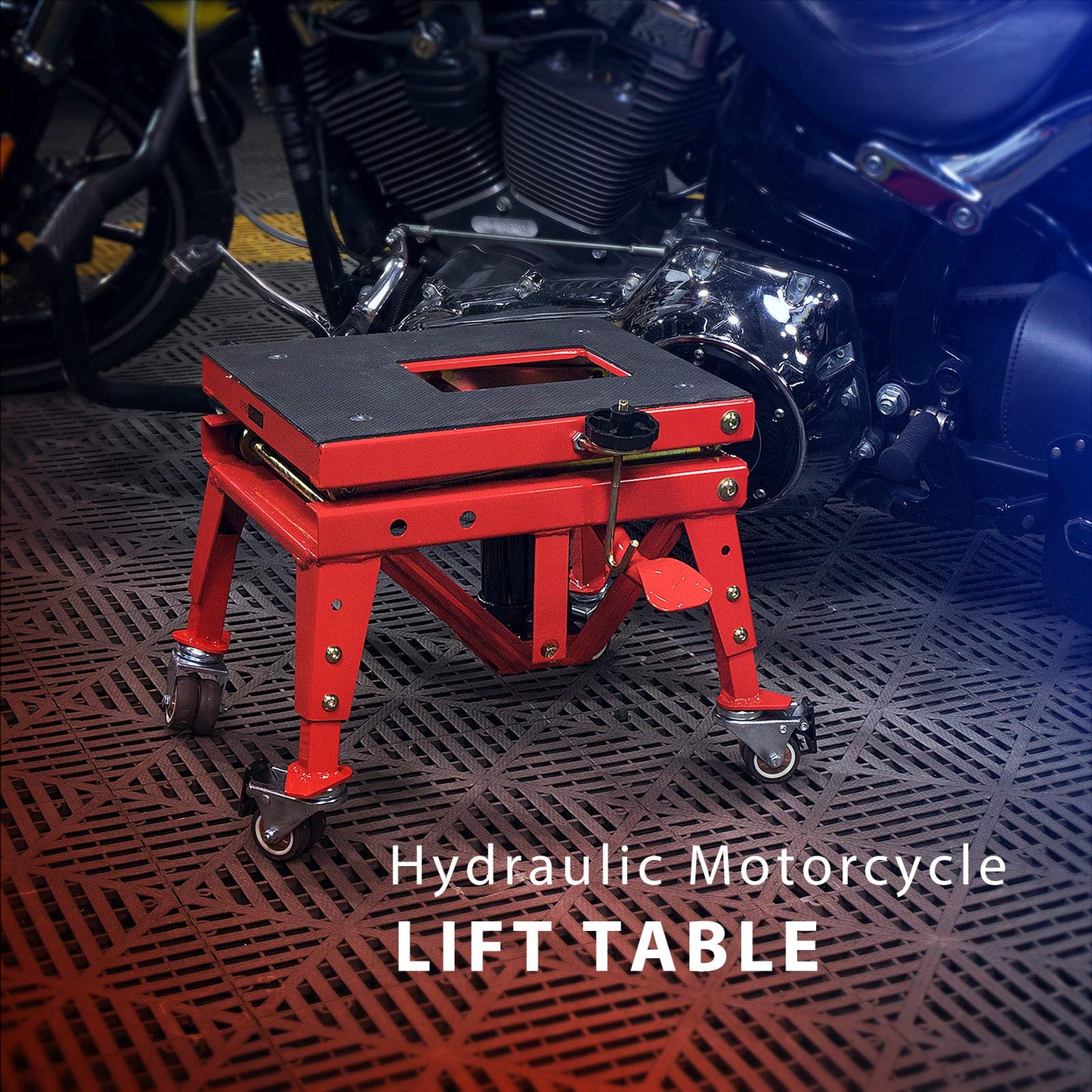 VIVOHOME 350 Lbs Heavy Duty Hydraulic Motorcycle Lift Jack, ATV Dirt Bike Foot Operated Scissor Stand Table with 4 Wheels and Removable Stopper, Red
