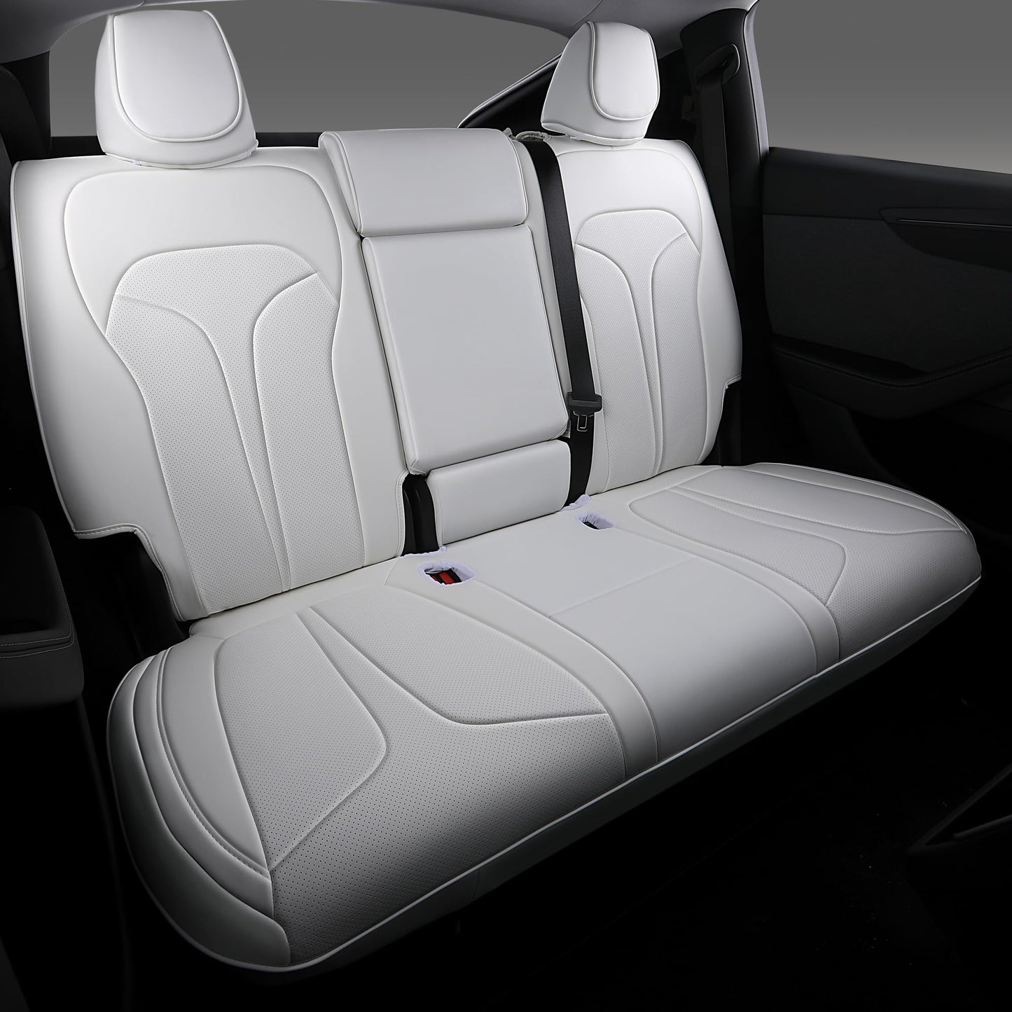 OURPLOT Custom Fit Seat Covers for 2025 2026 Tesla Model Y Juniper (5-Seater), Waterproof Breathable Nappa Leather, OEM Factory Style Full Set Car Seat Protectors Airbag Compatible - White