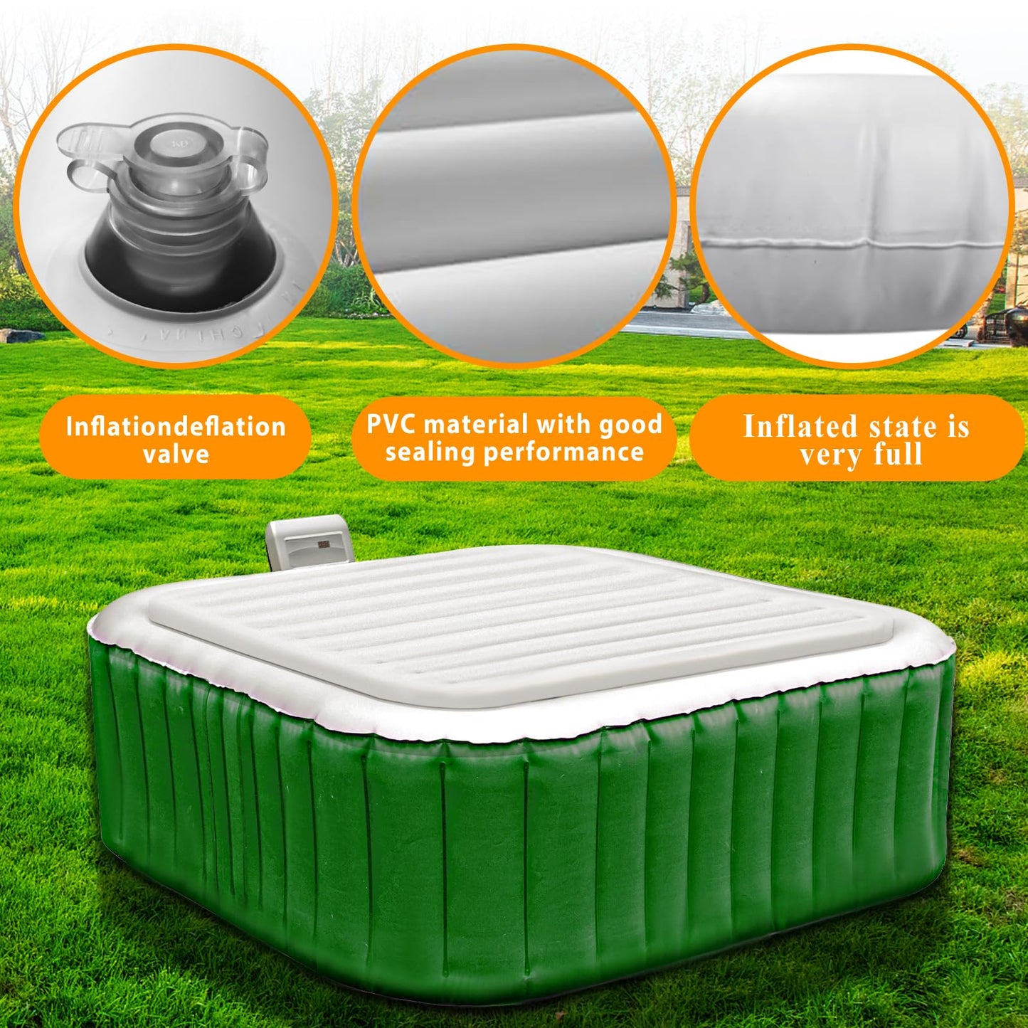 Ketofa Inflatable Hot Tub Cover for Square Hot Tub Spa Cushion Support, Universal 57x57in Inflatable Cover Square Top Lid, Dustproof Rainproof Insulated Energy Saving Lid,Spa Covers for Hot Tub
