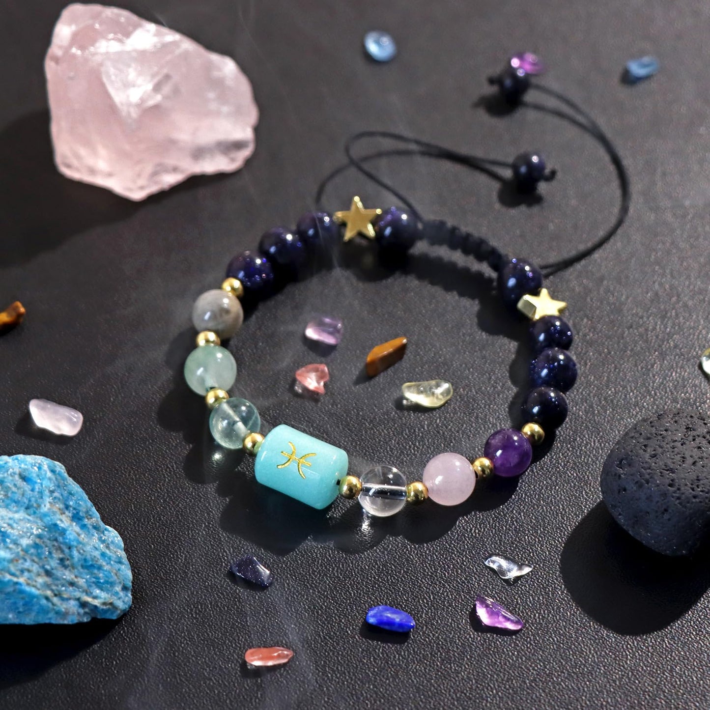 GolbalJew Pisces Zodiac Bracelets Healing Crystal 12 Constellations Protection Stone Beads Bracelet for Women Birthday Zodiac Gifts Horoscope Spiritual Jewelry