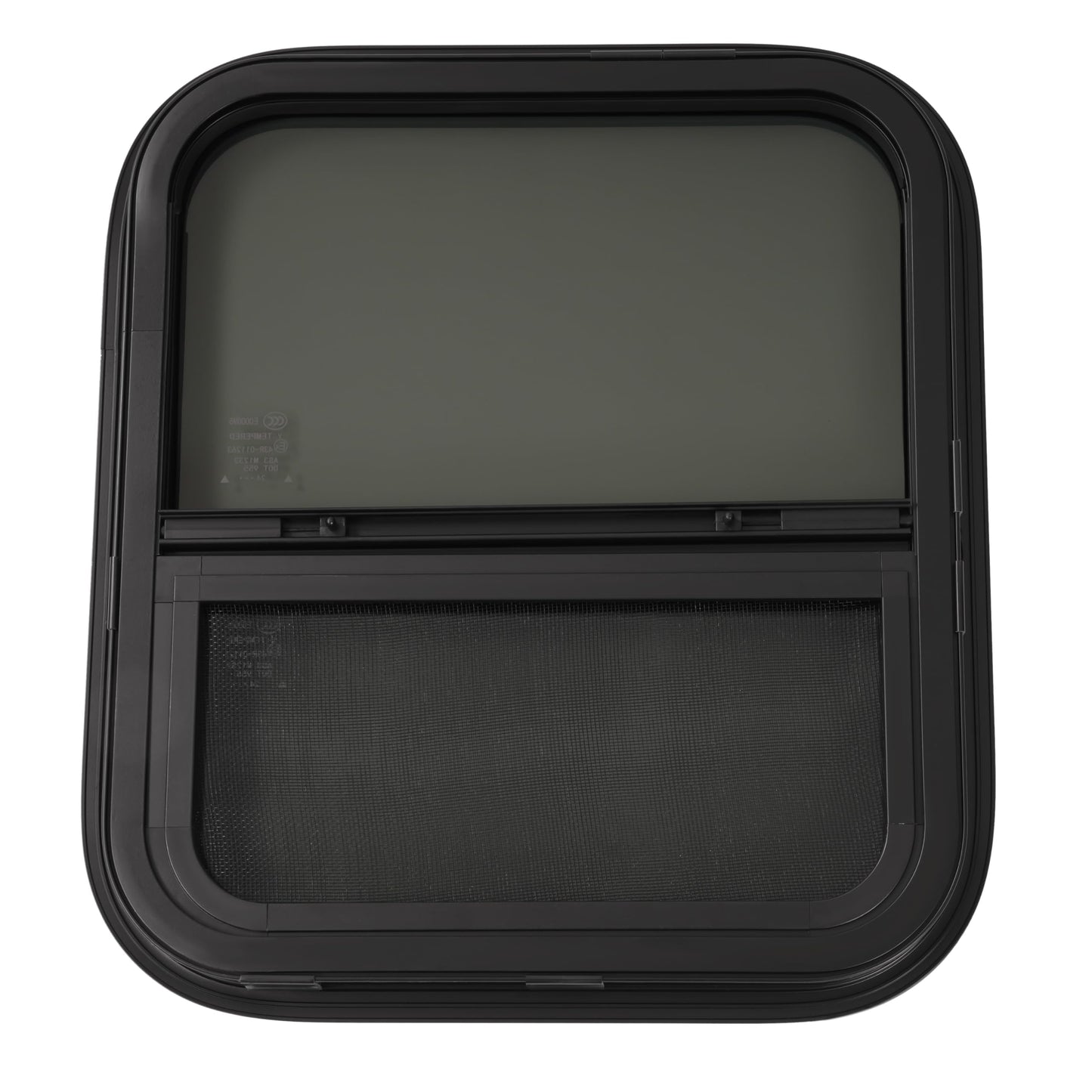 HECASA RV Sliding Window 17.5" X 15.5" w/Mesh Screen & Trim Ring For Vertical Trailers, Motor Homes, Engineering Vehicles Side Window Replacement Tempered Glass Aluminium Black 2Pcs