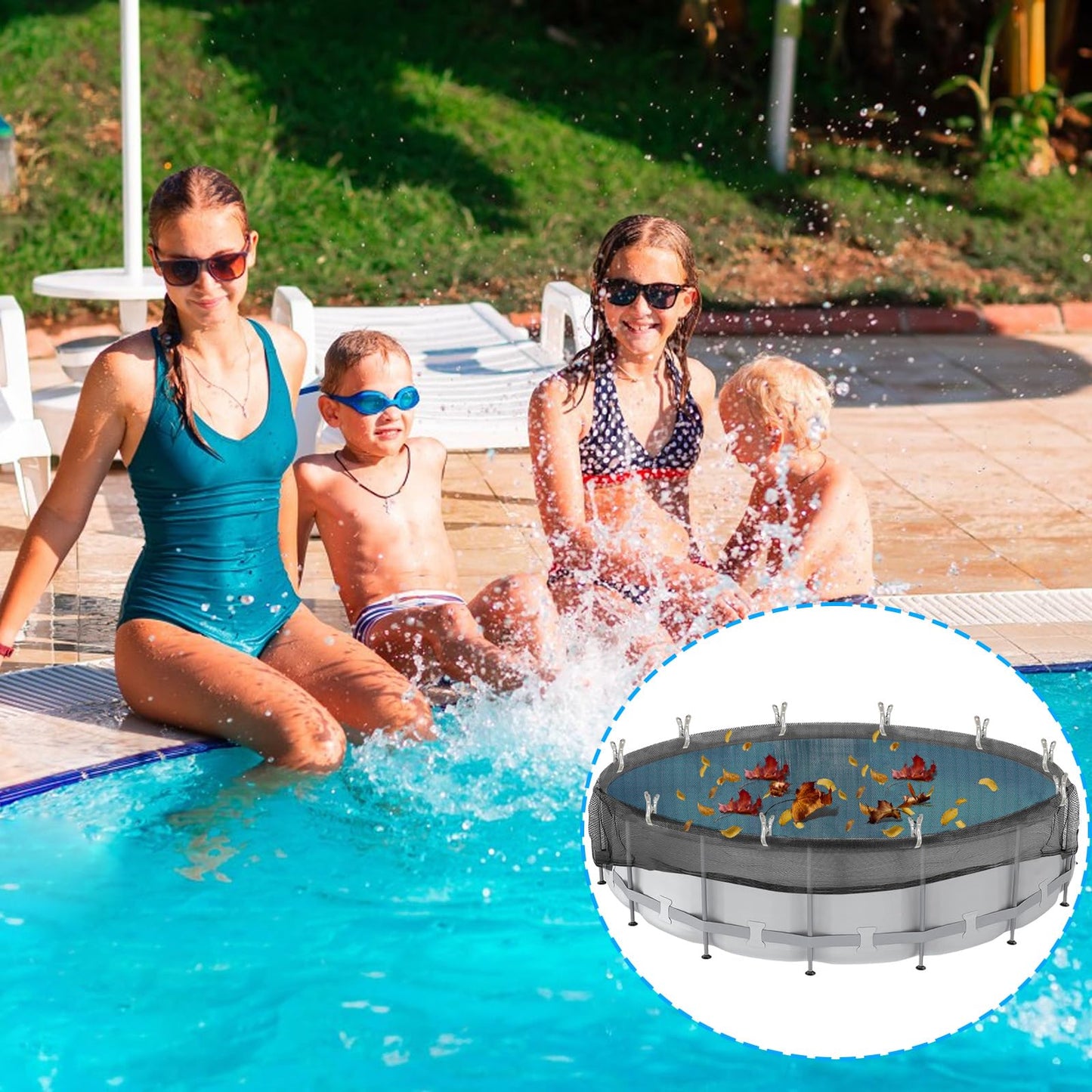 24 Feet Round Leaf Net Cover for Above Ground Pool, Winter Cover Mesh Cover with 16 Pcs Large Metal Clips,Pool Safety Net Fits 24FT Above Ground Pools, Keeps Leaves Out of Your Pool (Black)