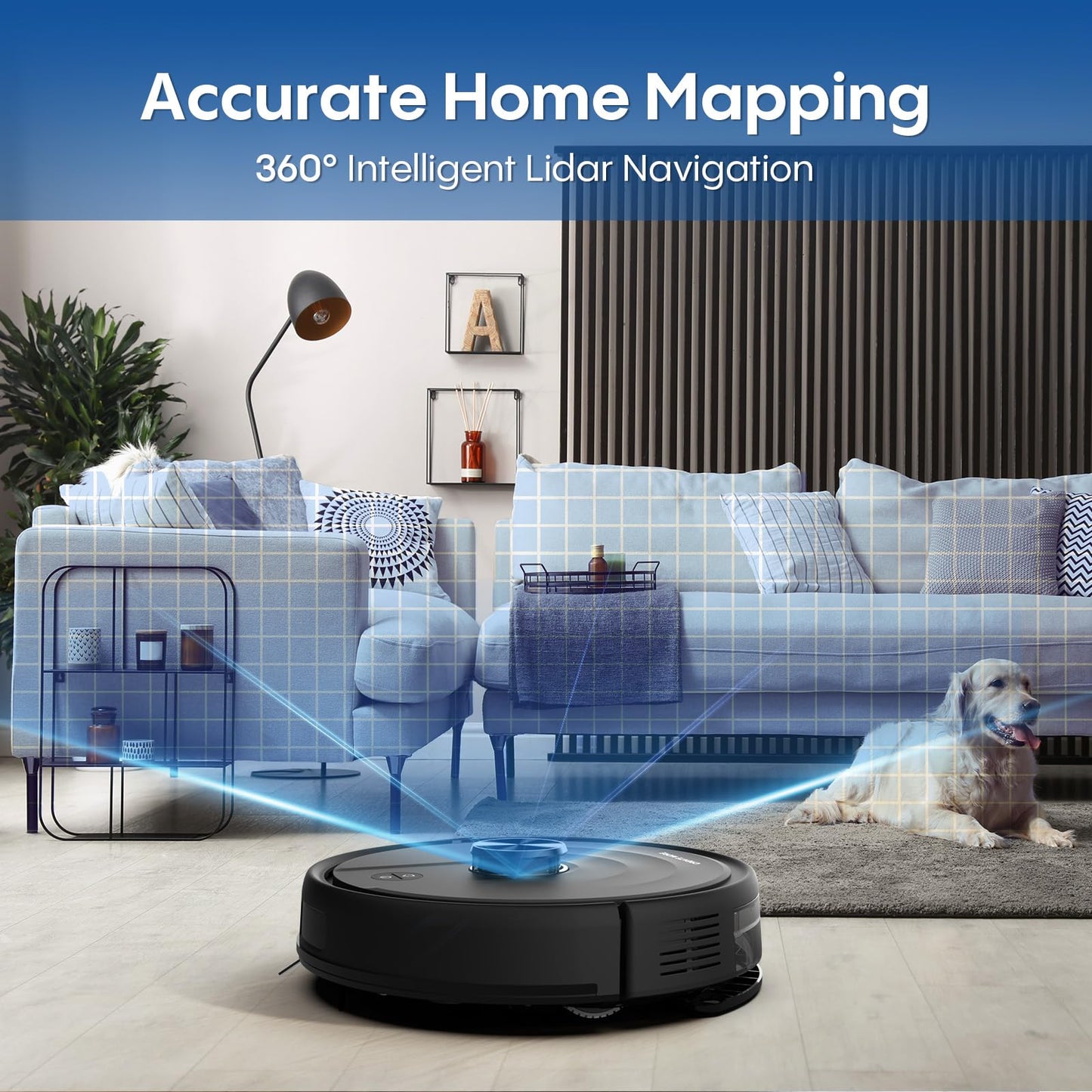 eitton Robot Vacuum and Mop with LiDAR Navigation, 5000Pa Robotic Vacuums with Mapping, Automatic Self-Recharging, 2.4G WiFi/App/Alexa/Remote Control for Pet Hair,Hard Floor,Carpet