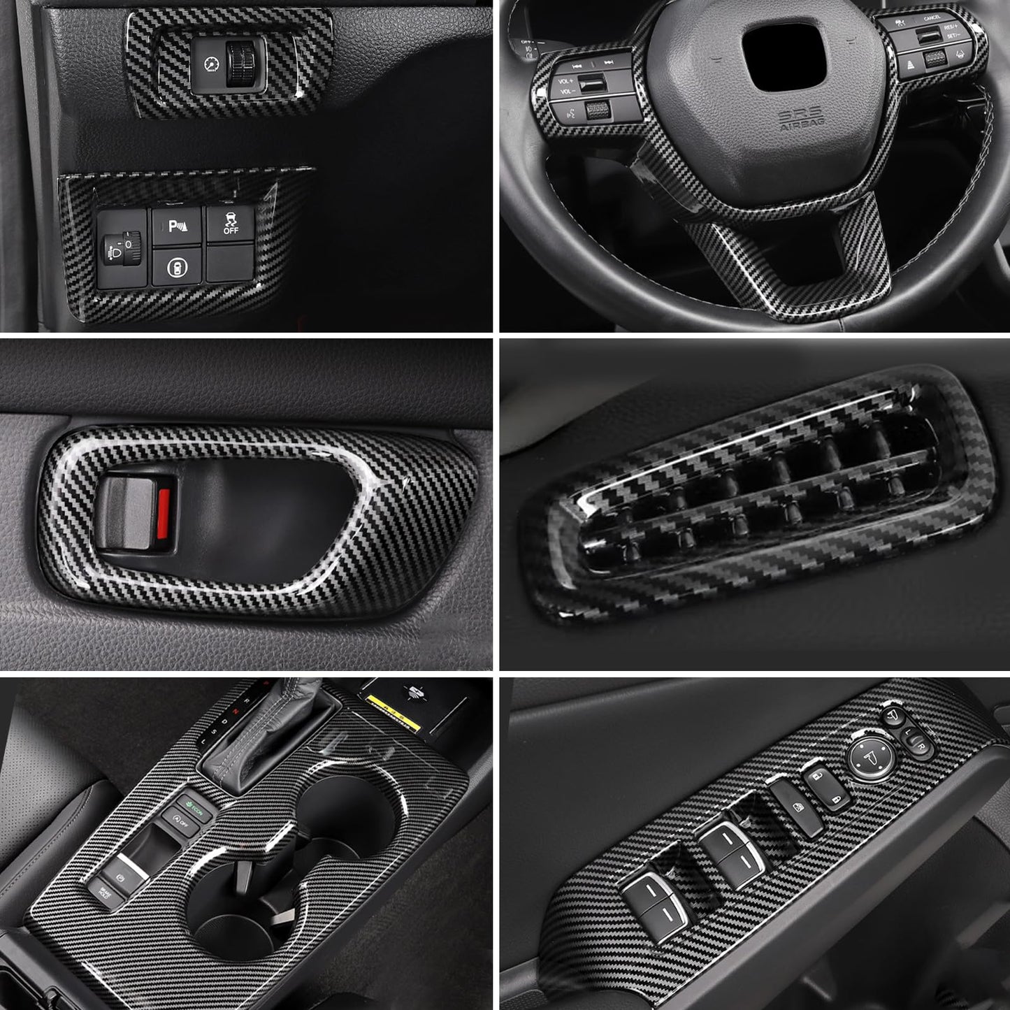 Fancemot 14 Pcs Carbon Fiber Interior Kit Compatible with 2022-2026 11th Gen Honda Civic, AC Air Vent Cover Steering Wheel Cover Gear Shift Panel Cover Inner Door Handle Cover