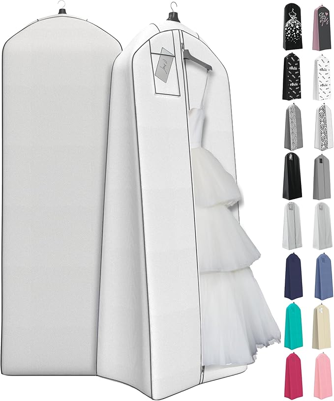 Your Bags 72â Wedding Dress Garment Bag with 20" Gusset & ID Window - Extra Large Bridal Garment Bags for Travel - Breathable, Foldable Dress Bag for Puffy Dresses, Prom & Formal Wear (White/Grey)
