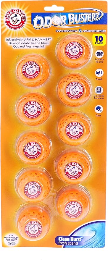 Arm & Hammer OdorBusterz® Odor Eliminator Balls, Clean Burst, 10 Count â Baking Soda Odor Control for Closets, Drawers, Hampers & Small Spaces