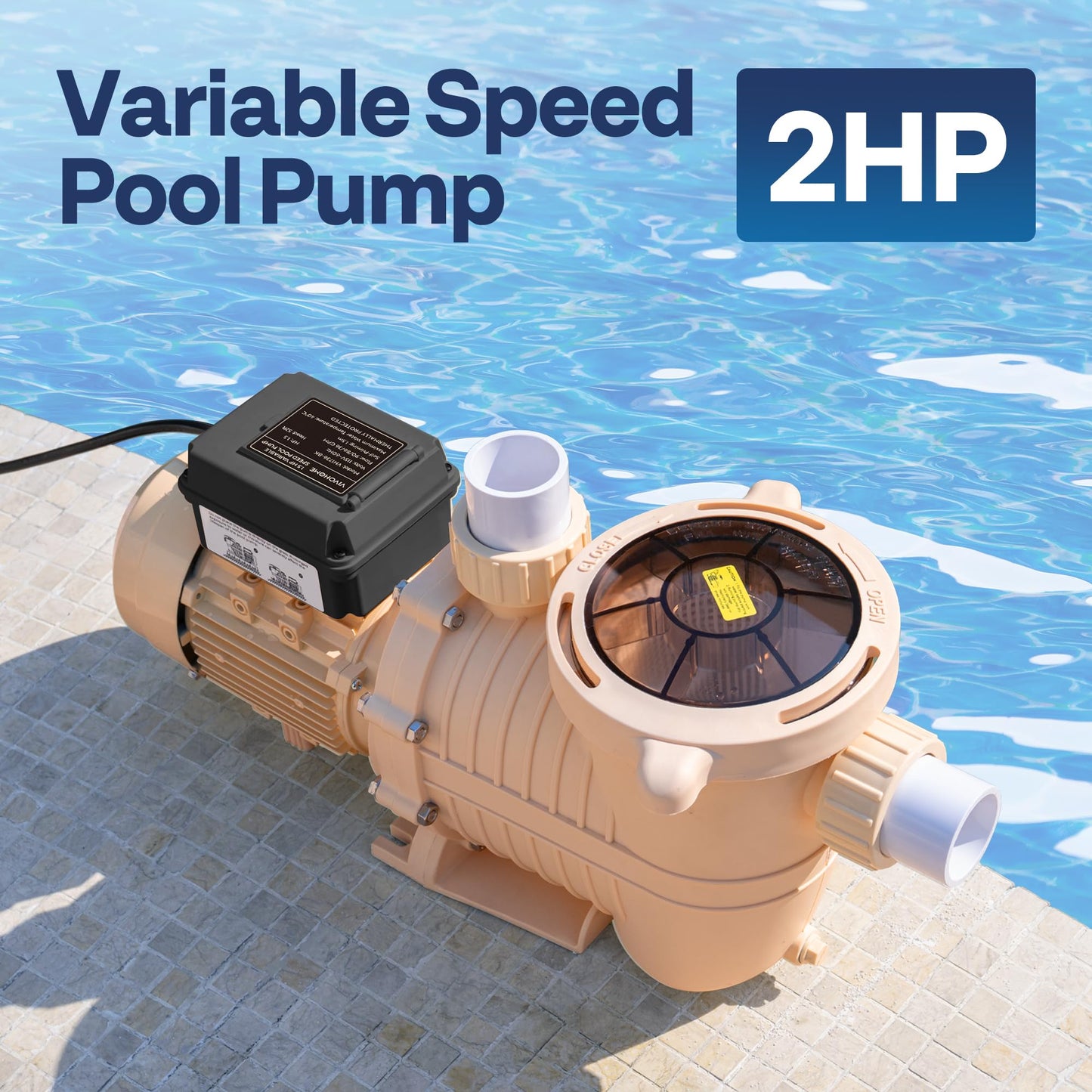 VIVOHOME 2.0HP 115V Variable Speed Pool Pump, Self-Priming Energy Saving, 1.5" & 2" Inlet w/Strainer Basket for in/Above Ground Pools