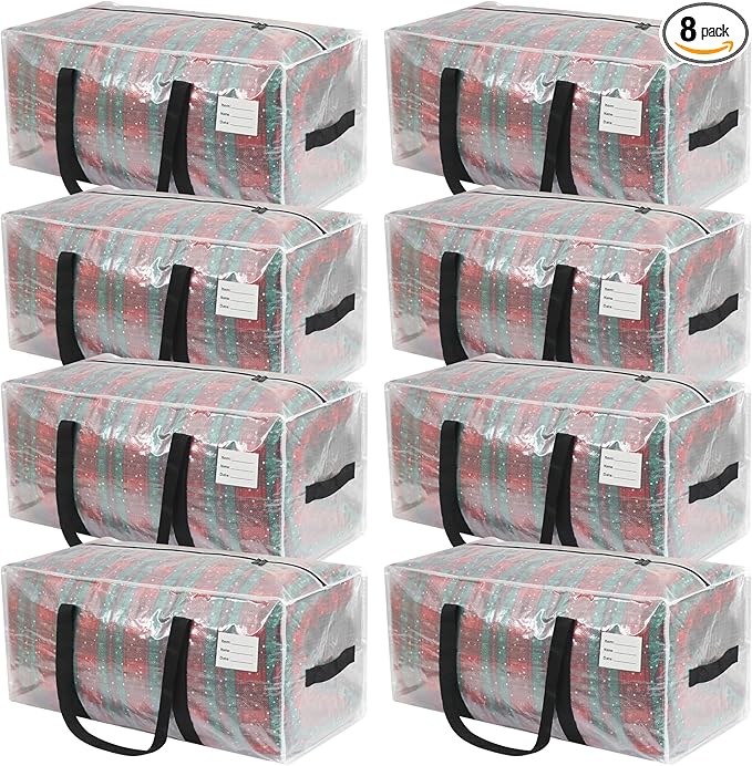 VTSVTS 8 Pack Extra Heavy Duty Large Moving Bags with Comfortable Handle & Strong Zipper,Storage Totes for Space Saving Moving Storage College Supplies Alternative to Moving Box,Clear
