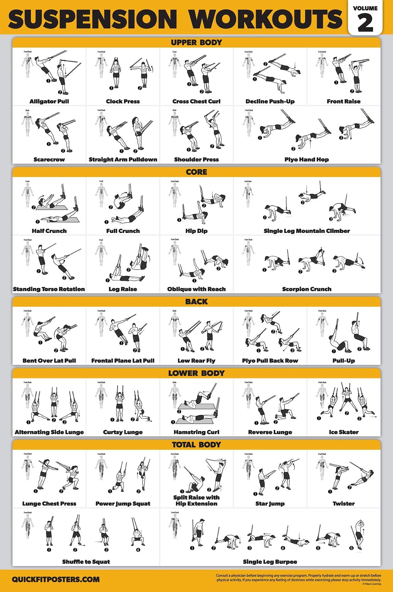 16 Pack - Exercise Poster Set, Dumbbell, Suspension, Kettlebell, Resistance Bands, Medicine Ball, Battle Rope, Stretching, Bodyweight, Barbell, Yoga, Exercise Ball, Muscular (LAMINATED, 18" x 24"")"