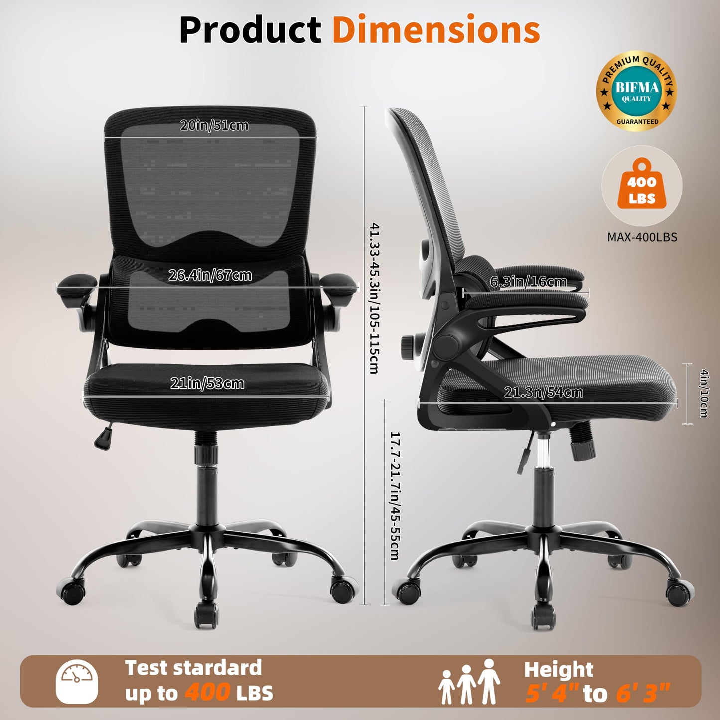 Nexthro Ergonomic Office Chair,Mesh Office Chair with Lumbar Support,Mid Back Desk Chair with Flip-up Arms,400 lbs Comfy Computer Chair for Home Office