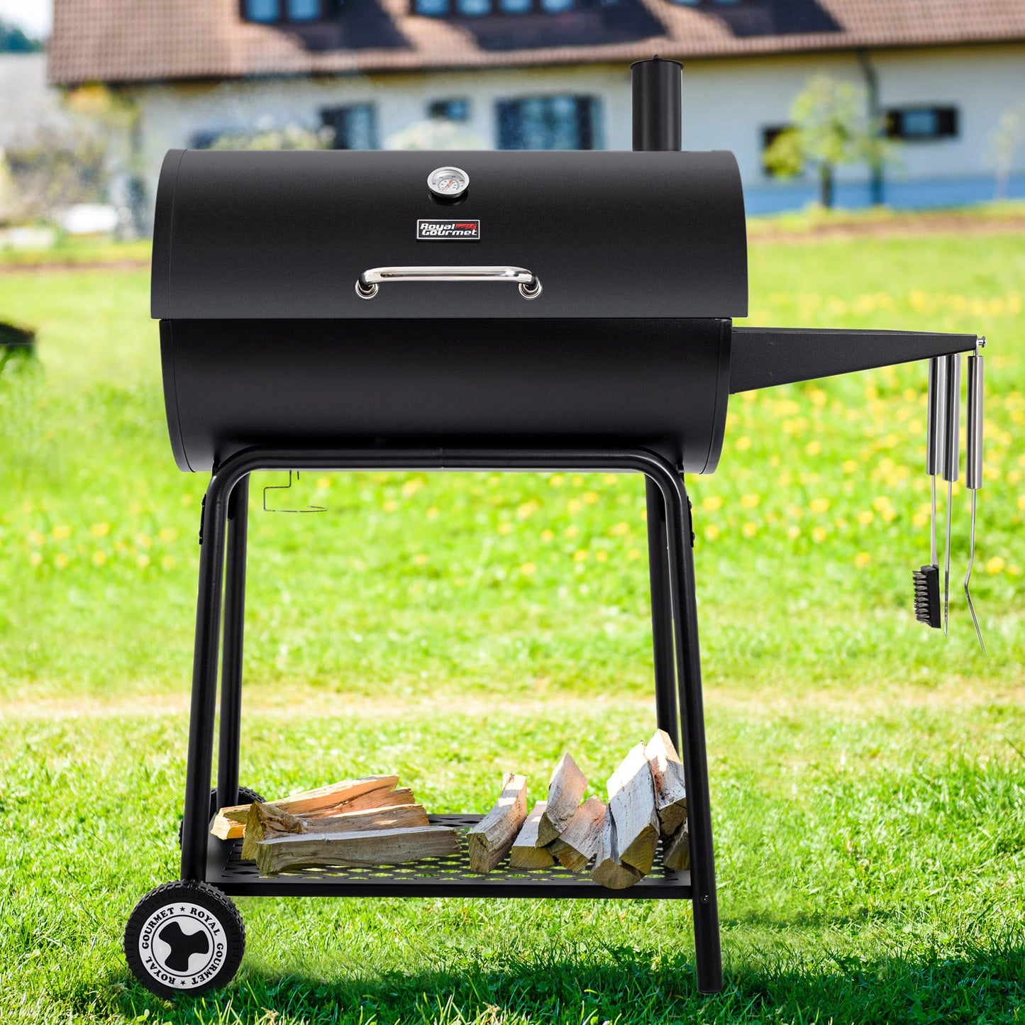 Royal Gourmet CC1830 30 Inch Barrel Charcoal Grill with Warming Rack, Outdoor BBQ Grill with 627 Sq. In. Grilling Space for Backyard, Patio and Parties, Black