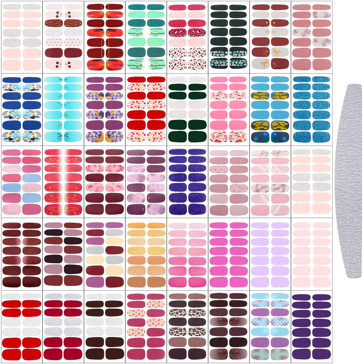 Maitys 560 Pieces 40 Sheets Full Wrap Nail Stickers Nail Polish Strips Decals Self Adhesive Gel Fingernail Strips Art Decals with File for Women DIY Craft Decorations(Glitter Style)
