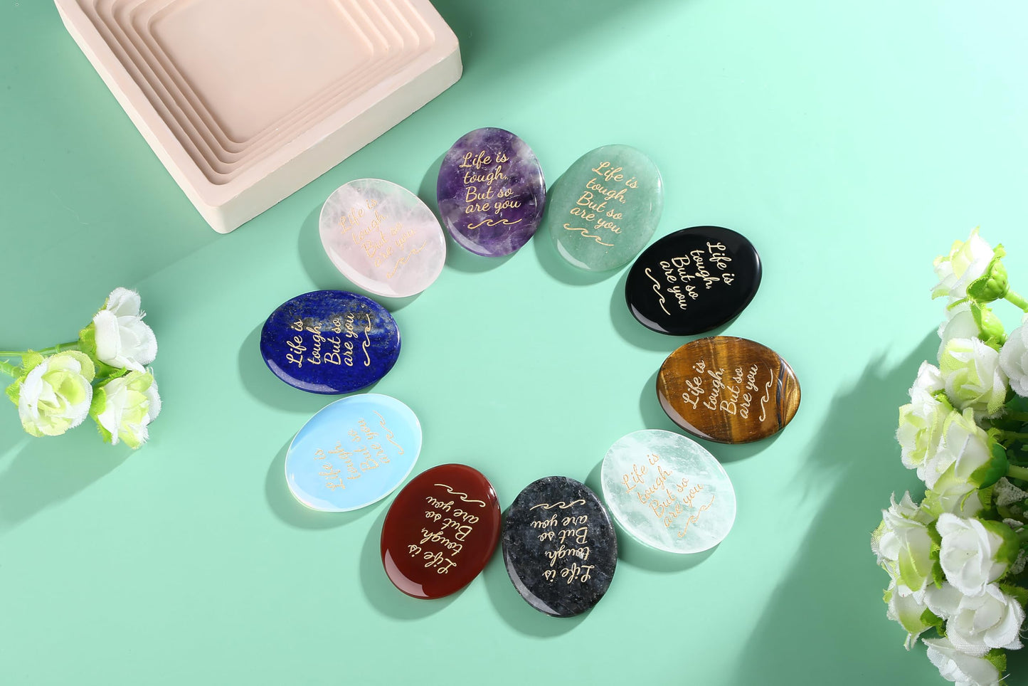 NUKAYAI Inspirational Gifts Worry Stone Opalite Crystal Crystals and Healing Stones Natural Meditation Accessories Gemstones Pocket Stress Relief Anxiety Relief Items Trinkets Gifts for Women Men