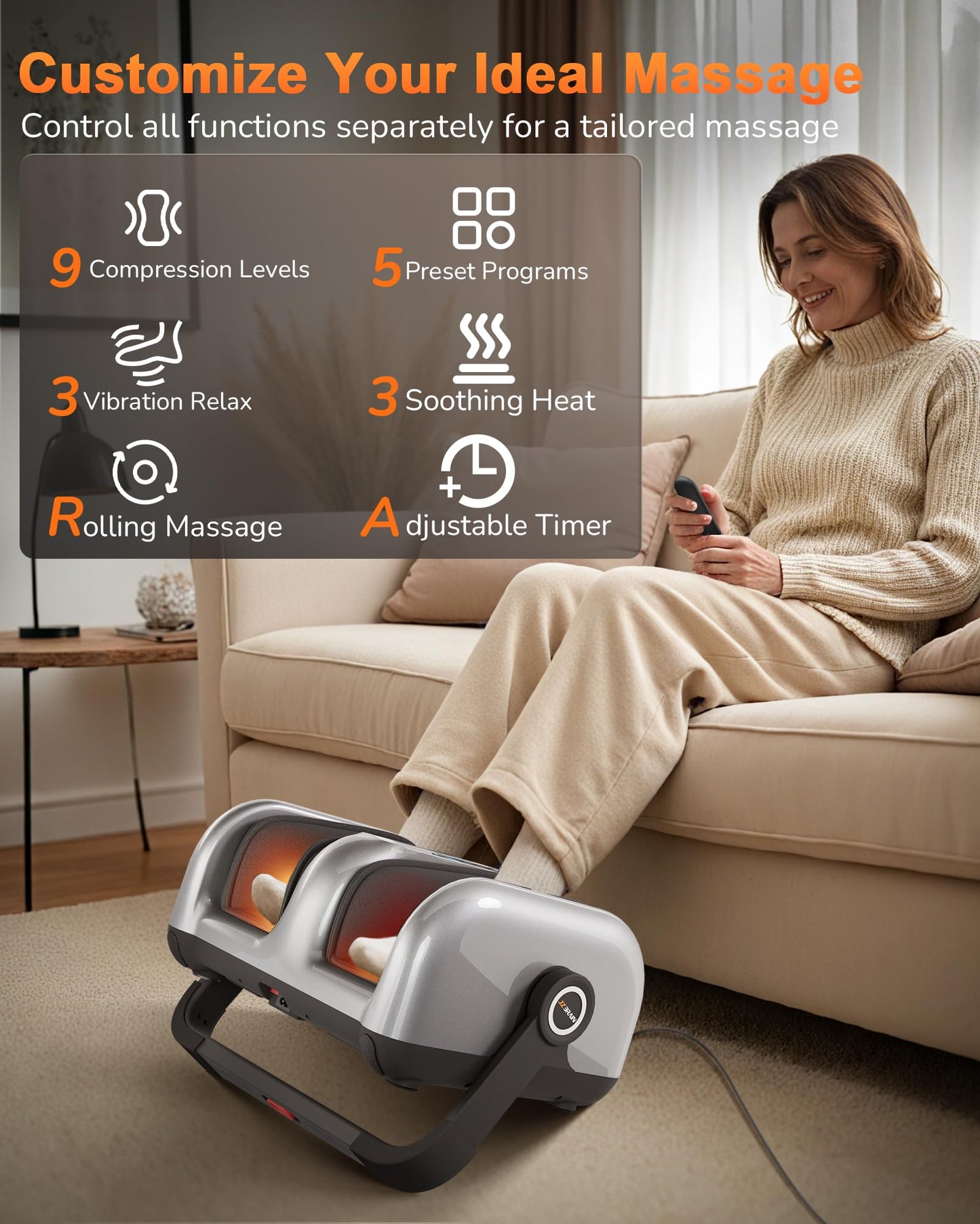 JZBRAIN Shiatsu Foot Massager Machine with Heat : Deep Kneading Calf Massager with Vibration for Plantar Fasciitis, Neuropathy, Pain Relief, Circulation - for Home and Office Use