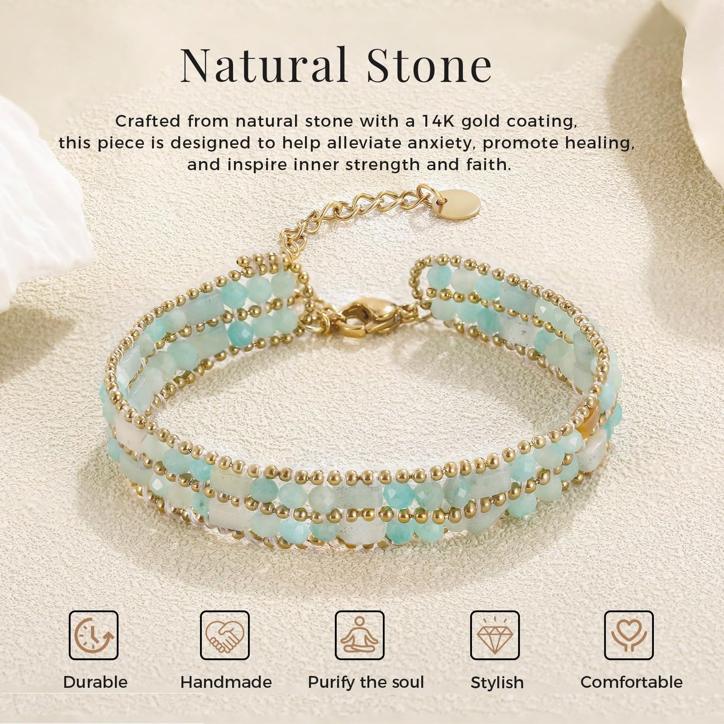 POMODA Boho Bracelets for Women Chakra Stackable Bohemian Bracelet Stack Energy Gemstone Crystal Healing Layered Summer Vacation Natural Stone Handmade Beach Jewelry for Women