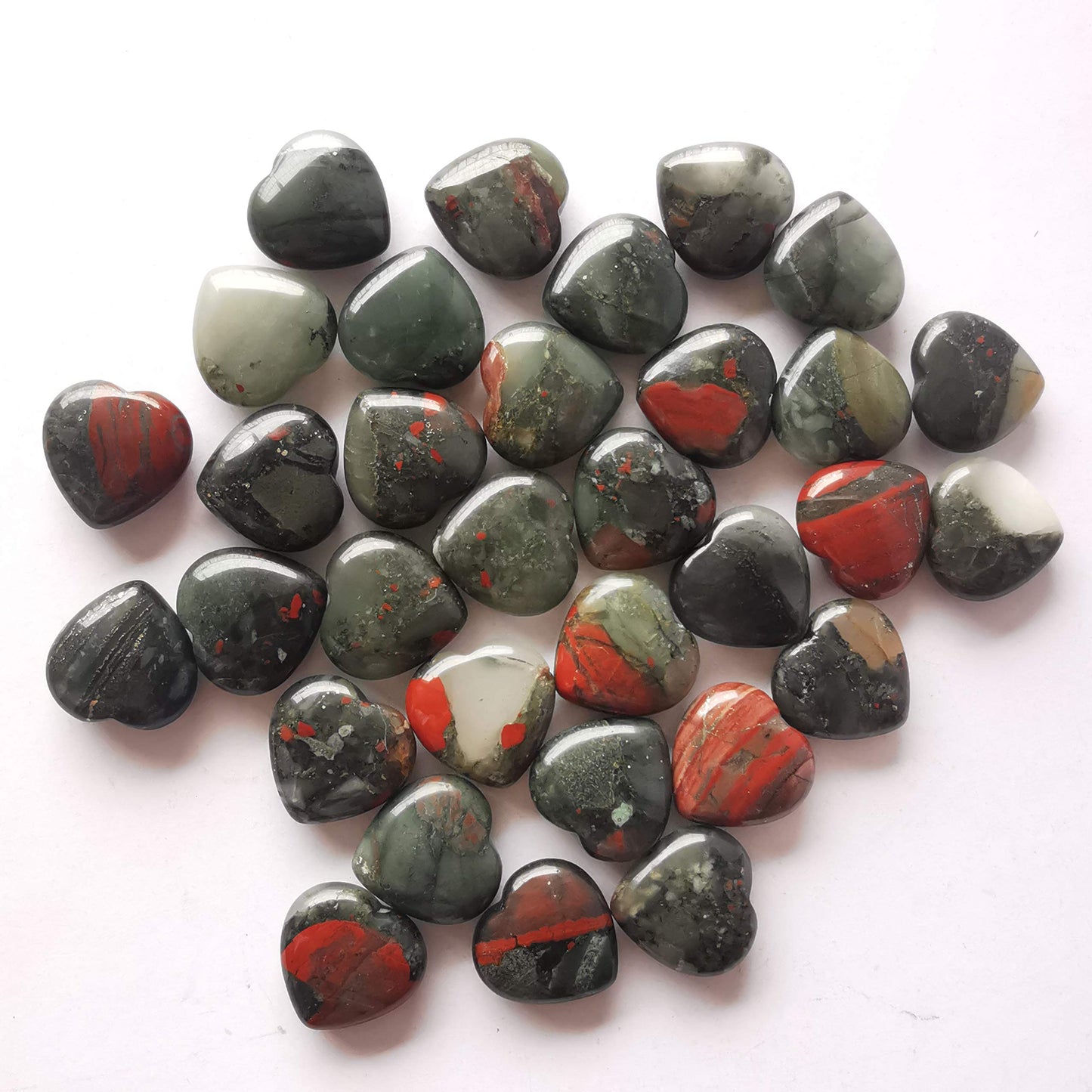 Loveliome 4 Pcs Natural Africa Bloodstone Love Heart Palm Stone Reiki Balancing Worry Stone(1 Inch)